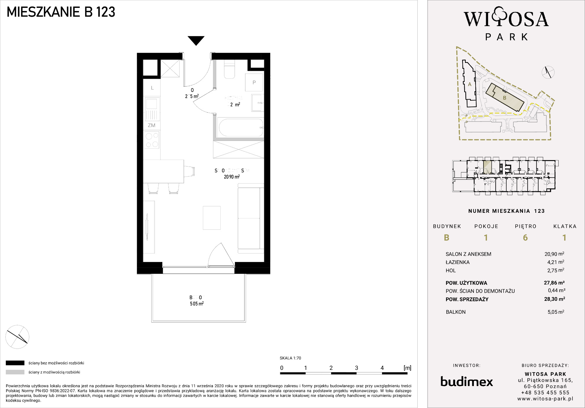 Mieszkanie 28,30 m², piętro 6, oferta nr B/123, Witosa Park, Poznań, Winiary, Winiary, ul. Piątkowska 165 A-B-idx