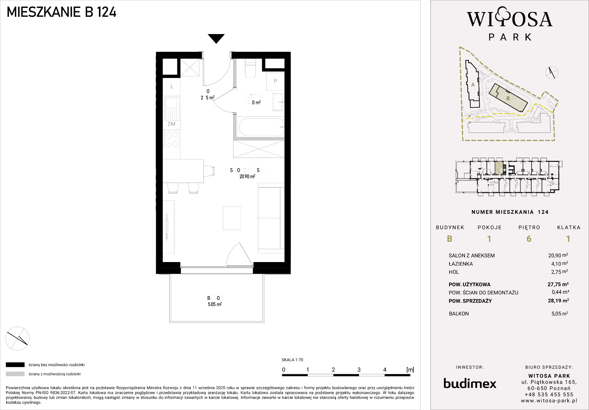 Mieszkanie 28,19 m², piętro 6, oferta nr B/124, Witosa Park, Poznań, Winiary, Winiary, ul. Piątkowska 165 A-B-idx