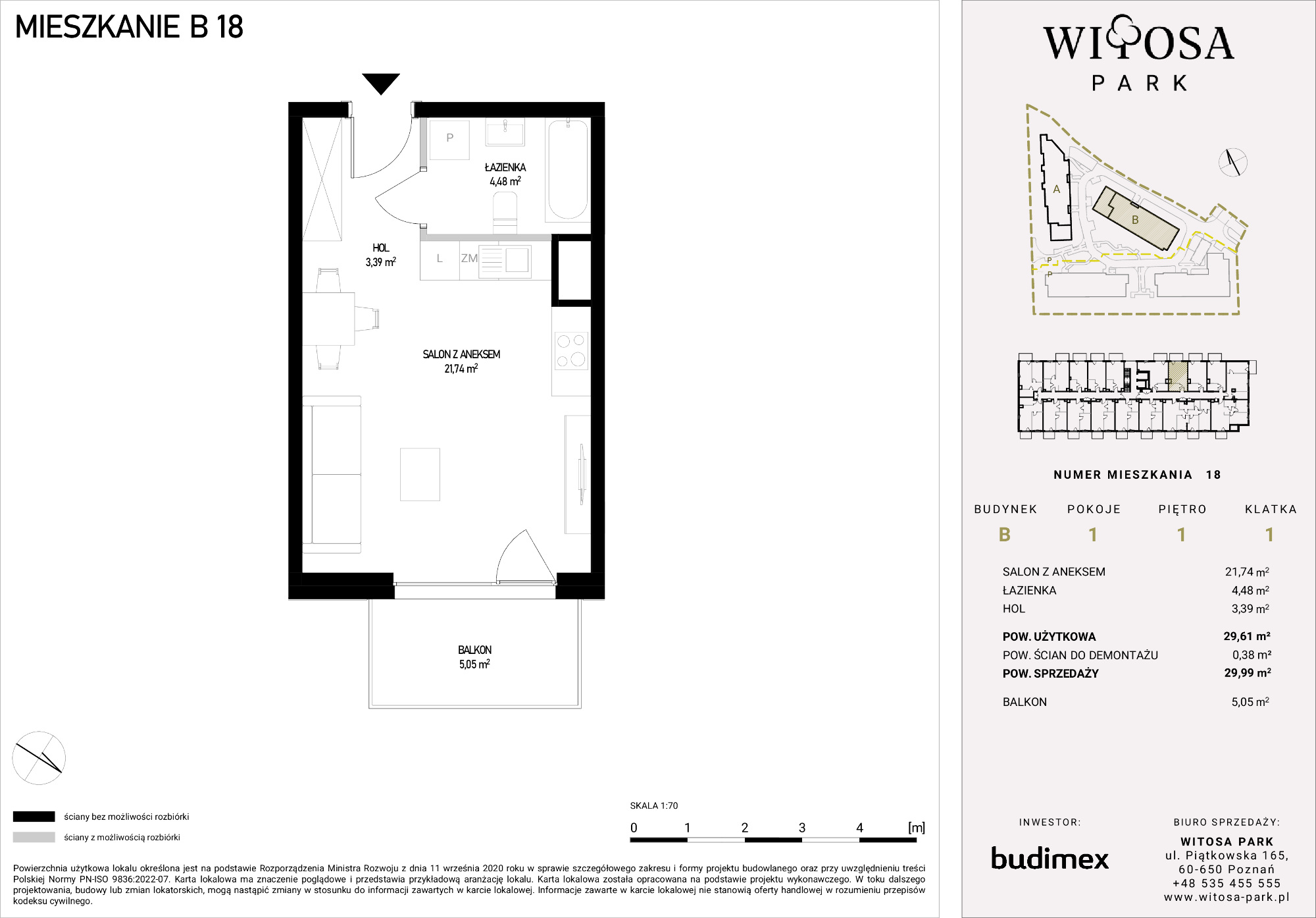 Mieszkanie 29,99 m², piętro 1, oferta nr B/18, Witosa Park, Poznań, Winiary, Winiary, ul. Piątkowska 165 A-B-idx