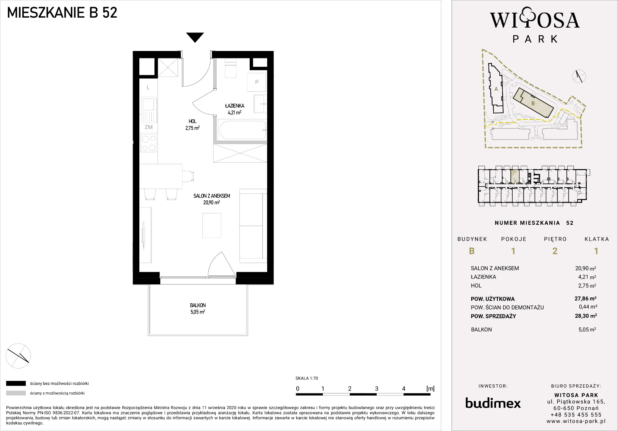 Mieszkanie 28,30 m², piętro 2, oferta nr B/52, Witosa Park, Poznań, Winiary, Winiary, ul. Piątkowska 165 A-B-idx