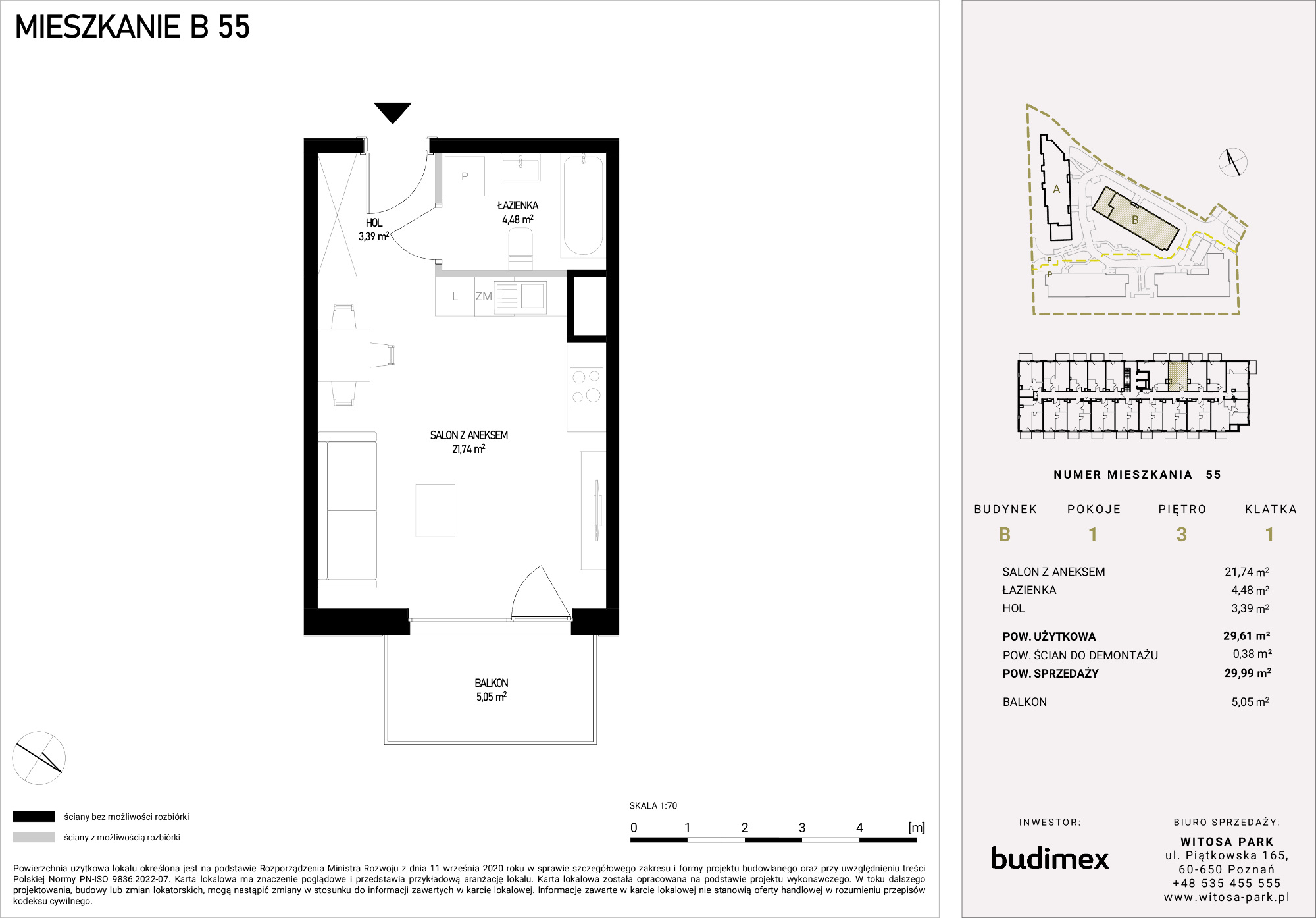 Mieszkanie 29,99 m², piętro 3, oferta nr B/55, Witosa Park, Poznań, Winiary, Winiary, ul. Piątkowska 165 A-B-idx