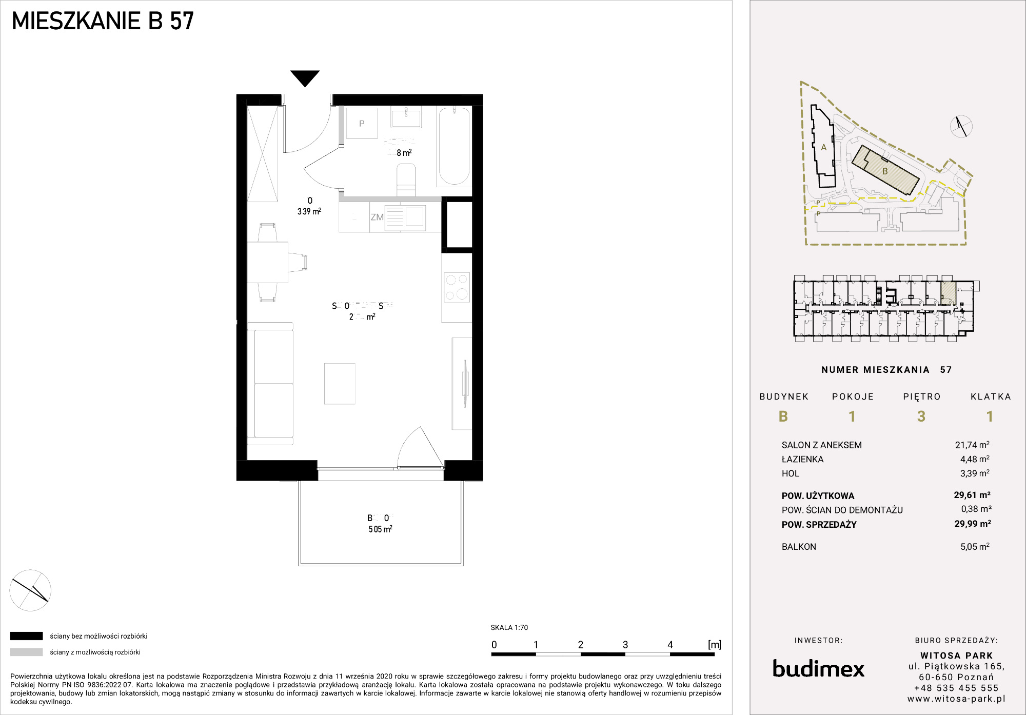 Mieszkanie 29,99 m², piętro 3, oferta nr B/57, Witosa Park, Poznań, Winiary, Winiary, ul. Piątkowska 165 A-B-idx