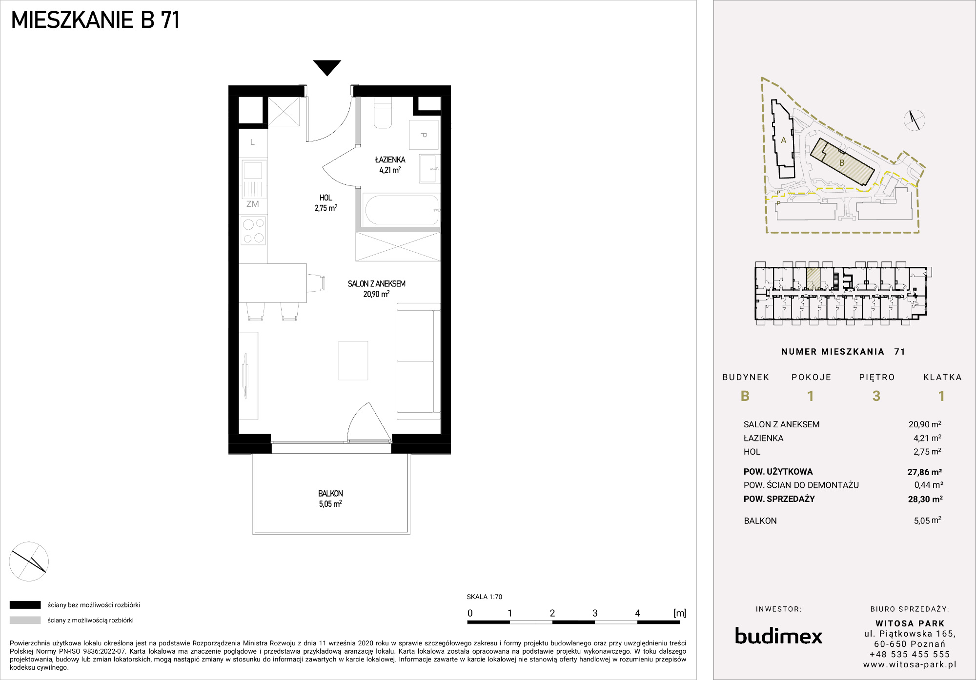 Mieszkanie 28,30 m², piętro 3, oferta nr B/71, Witosa Park, Poznań, Winiary, Winiary, ul. Piątkowska 165 A-B-idx