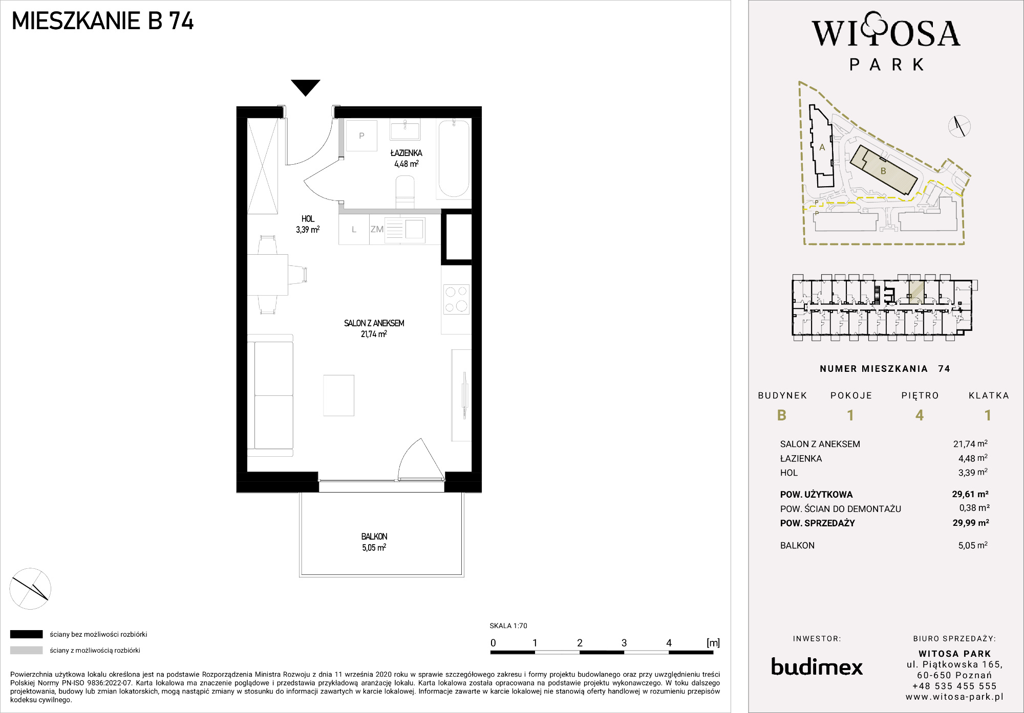 Mieszkanie 29,99 m², piętro 4, oferta nr B/74, Witosa Park, Poznań, Winiary, Winiary, ul. Piątkowska 165 A-B-idx