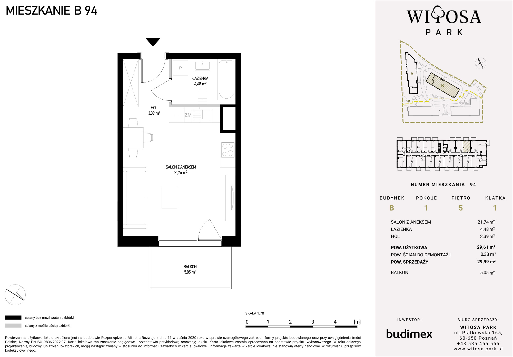 Mieszkanie 29,99 m², piętro 5, oferta nr B/94, Witosa Park, Poznań, Winiary, Winiary, ul. Piątkowska 165 A-B-idx