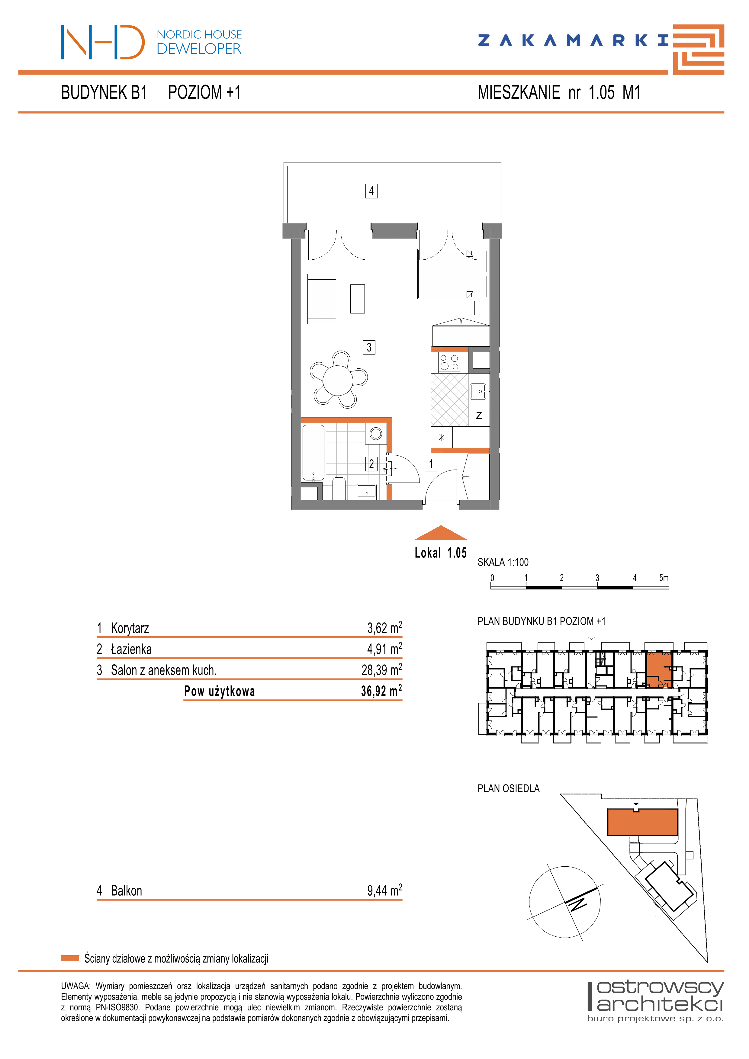 Mieszkanie 36,92 m², piętro 1, oferta nr B1.1.05, Zakamarki, Marki, Aleja Marszałka Józefa Piłsudskiego 102-idx