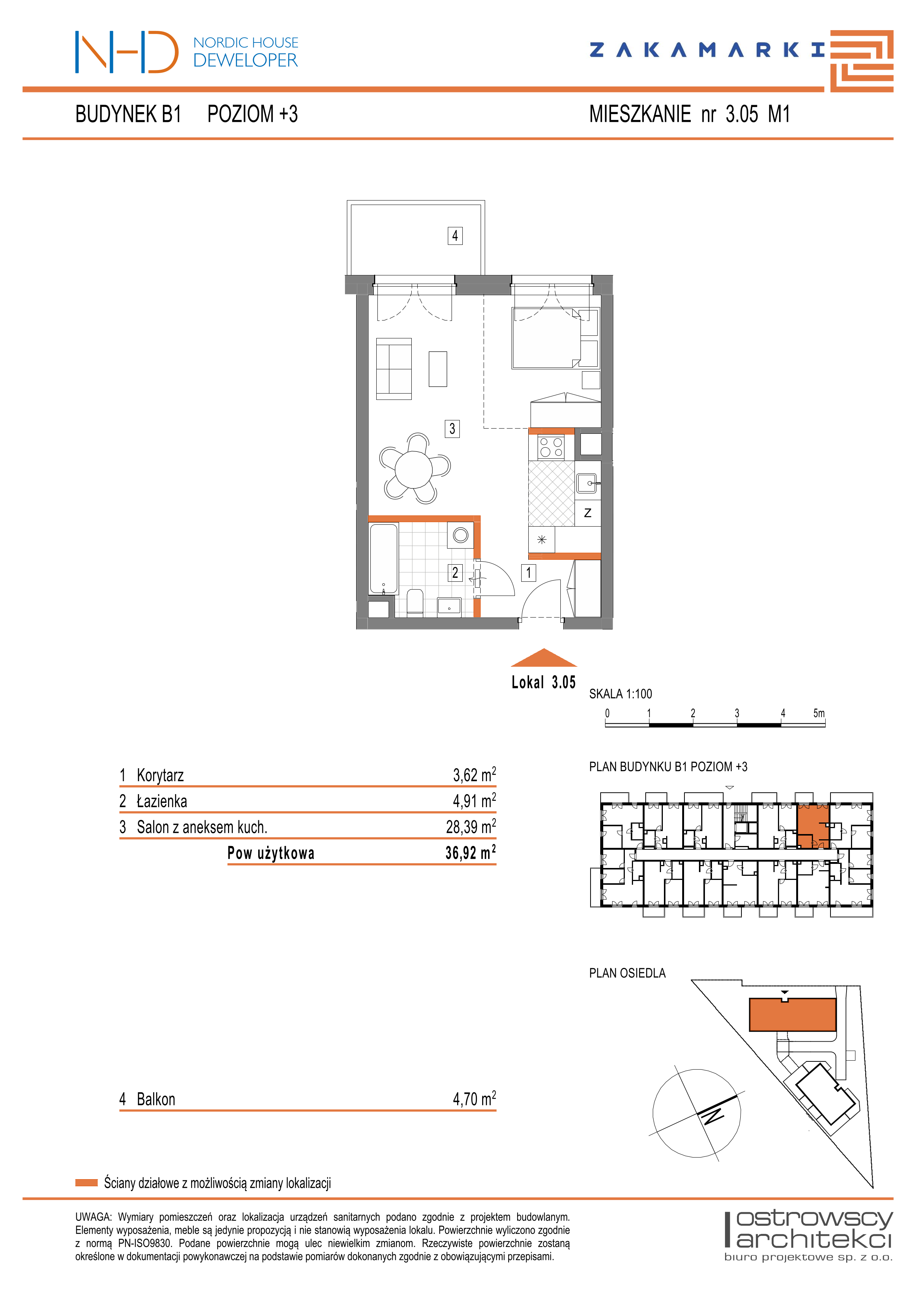 Mieszkanie 36,92 m², piętro 3, oferta nr B1.3.05, Zakamarki, Marki, Aleja Marszałka Józefa Piłsudskiego 102-idx