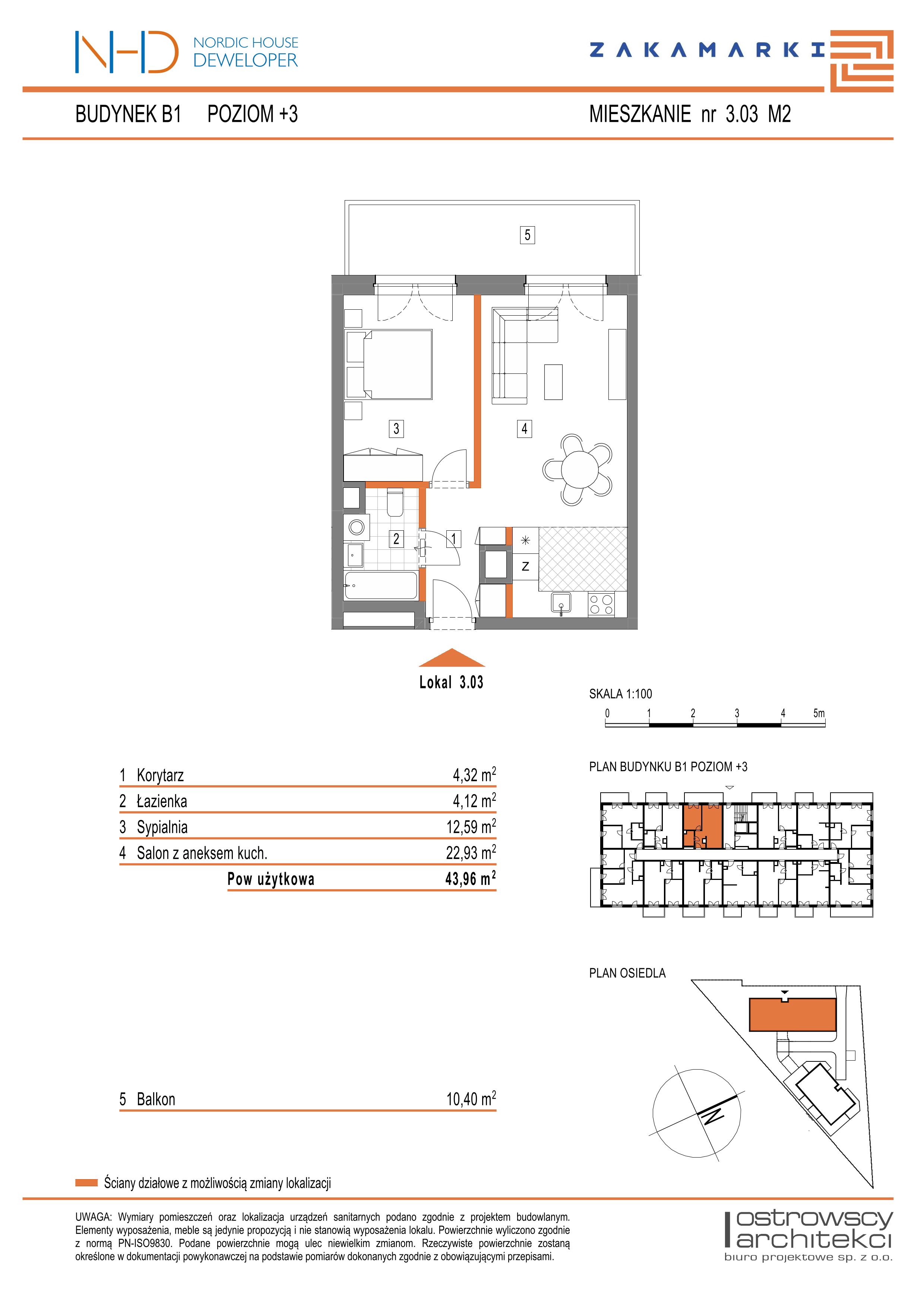 Mieszkanie 43,96 m², piętro 3, oferta nr B1.3.03, Zakamarki, Marki, Aleja Marszałka Józefa Piłsudskiego 102-idx