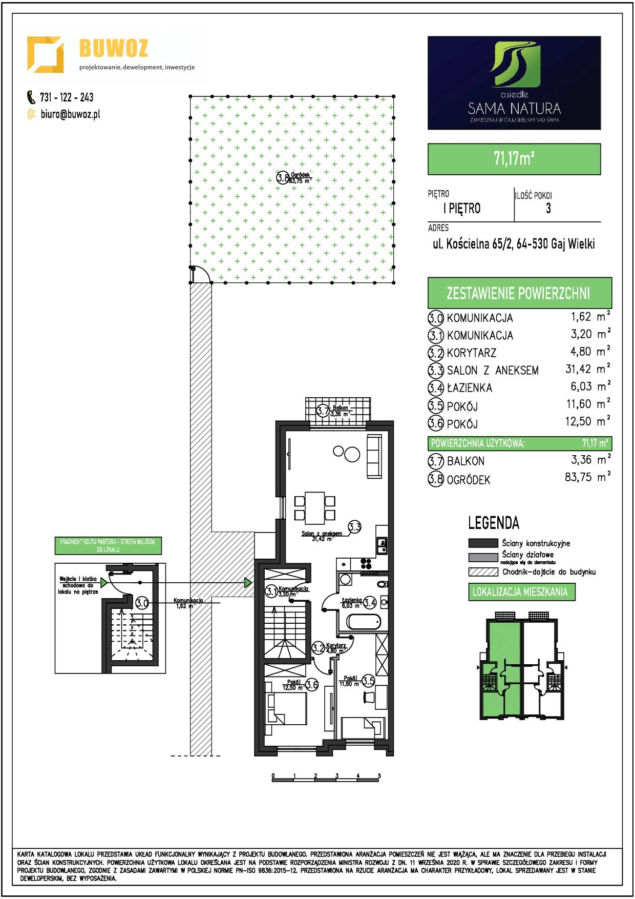 Mieszkanie 71,17 m², piętro 1, oferta nr 65/2, Osiedle Sama Natura, Gaj Wielki, ul. Kościelna 65-idx