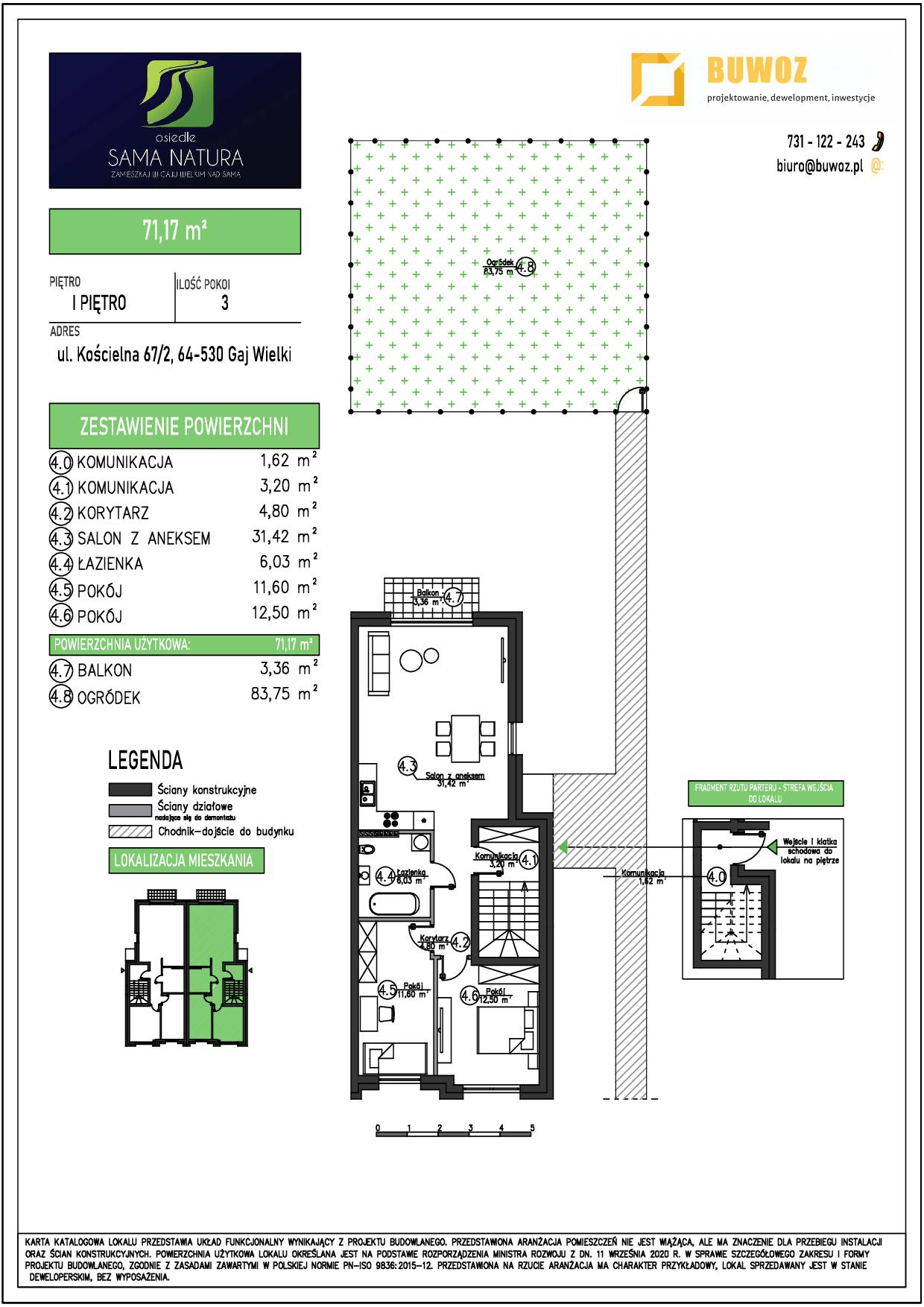 Mieszkanie 71,17 m², piętro 1, oferta nr 67/2, Osiedle Sama Natura, Gaj Wielki, ul. Kościelna 65-idx