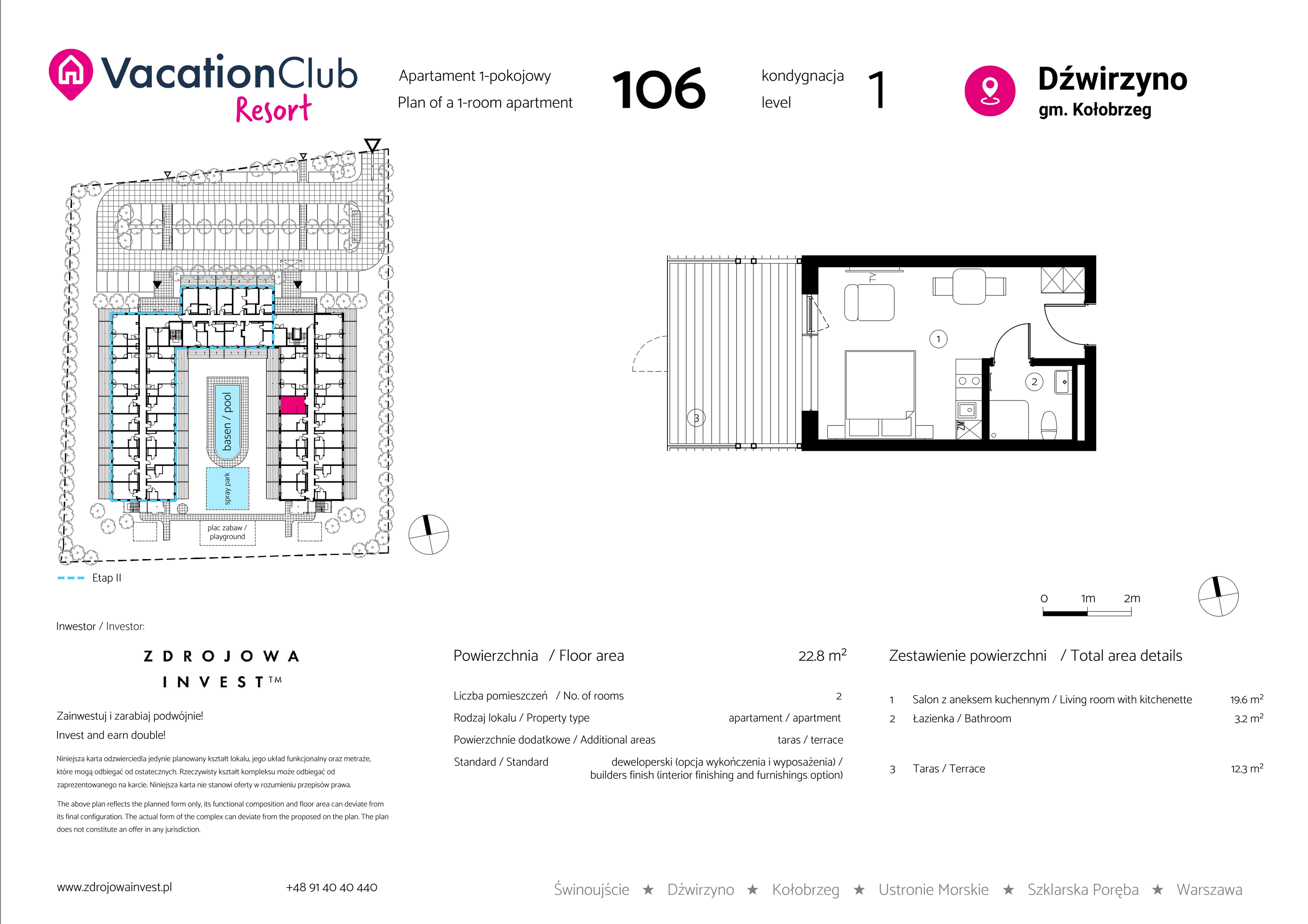 Apartament 22,80 m², parter, oferta nr 106, Vacation Club Resort - apartamenty wakacyjne, Dźwirzyno, ul. Wczasowa 8-idx