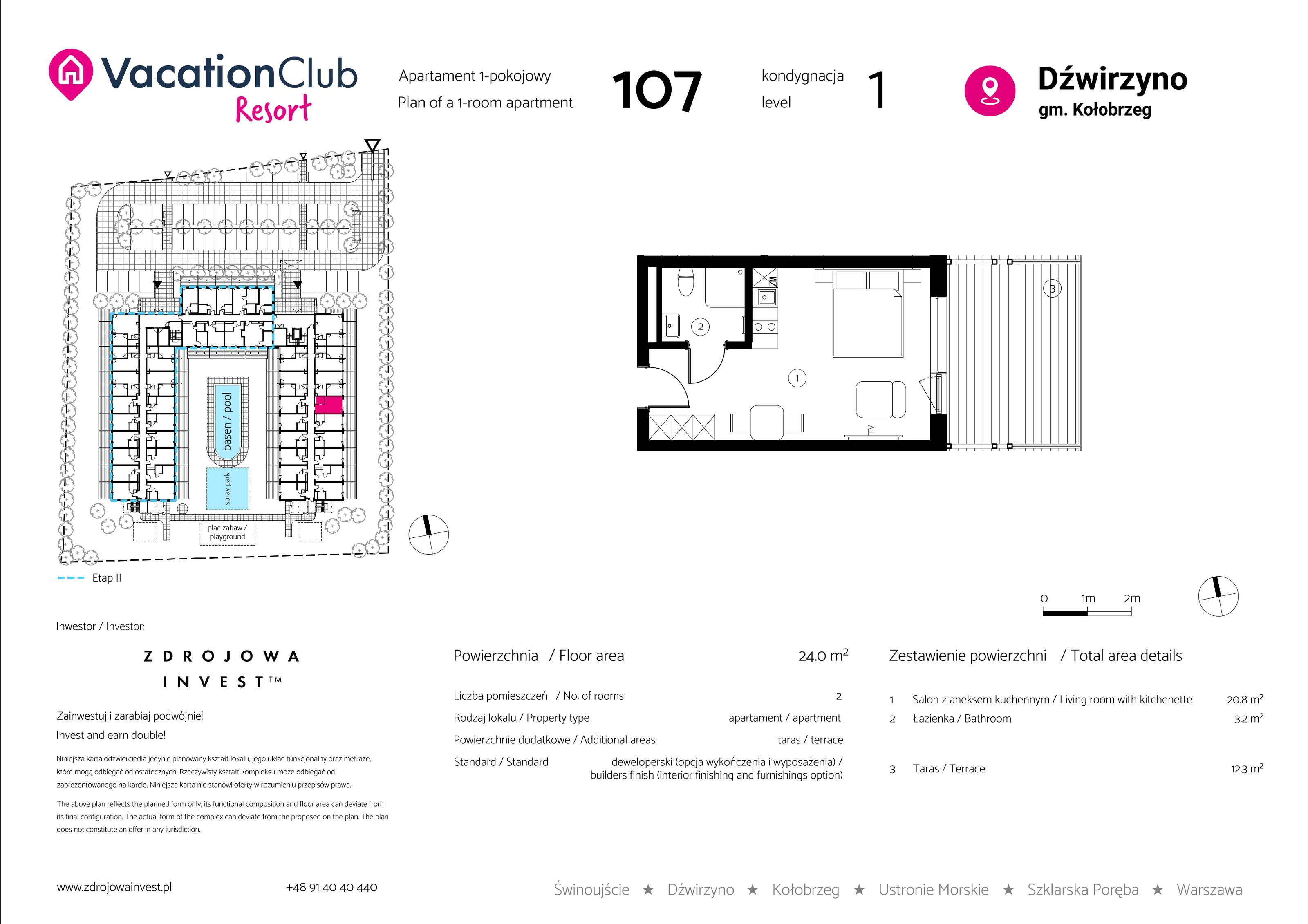 Apartament 24,00 m², parter, oferta nr 107, Vacation Club Resort - apartamenty wakacyjne, Dźwirzyno, ul. Wczasowa 8-idx