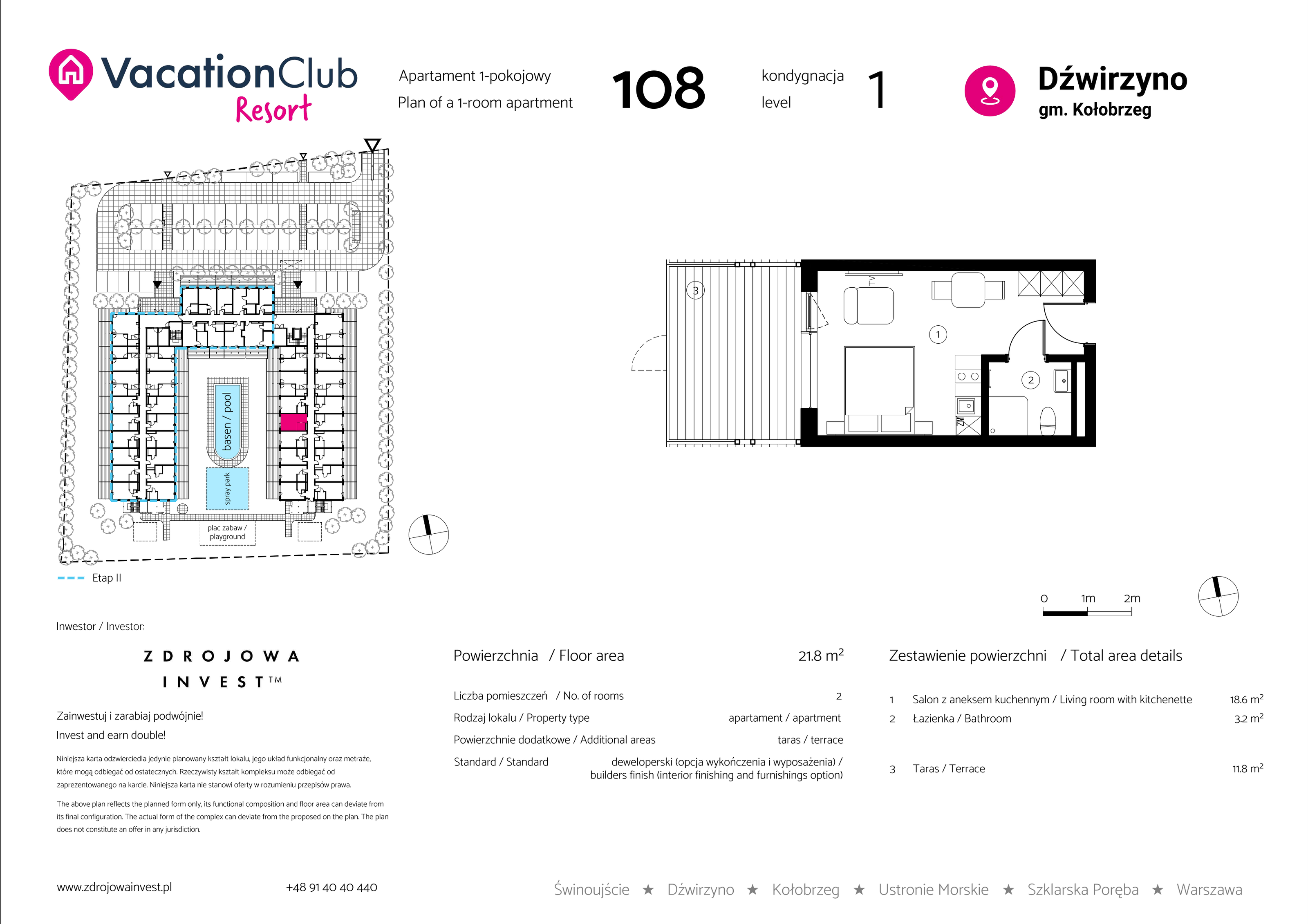 Apartament 21,80 m², parter, oferta nr 108, Vacation Club Resort - apartamenty wakacyjne, Dźwirzyno, ul. Wczasowa 8-idx