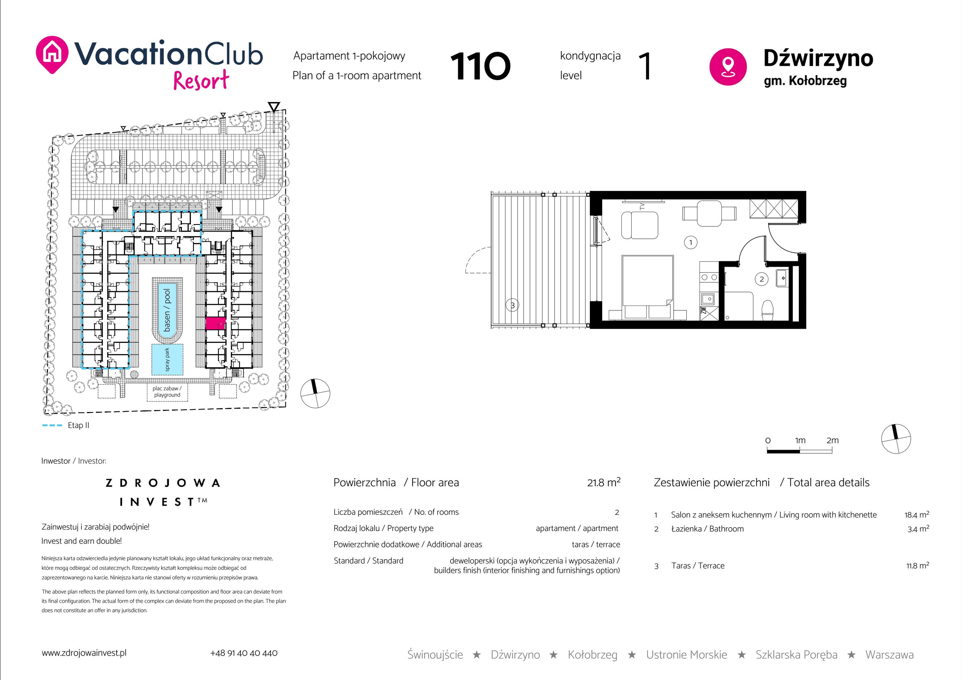 Apartament 21,80 m², parter, oferta nr 110, Vacation Club Resort - apartamenty wakacyjne, Dźwirzyno, ul. Wczasowa 8-idx