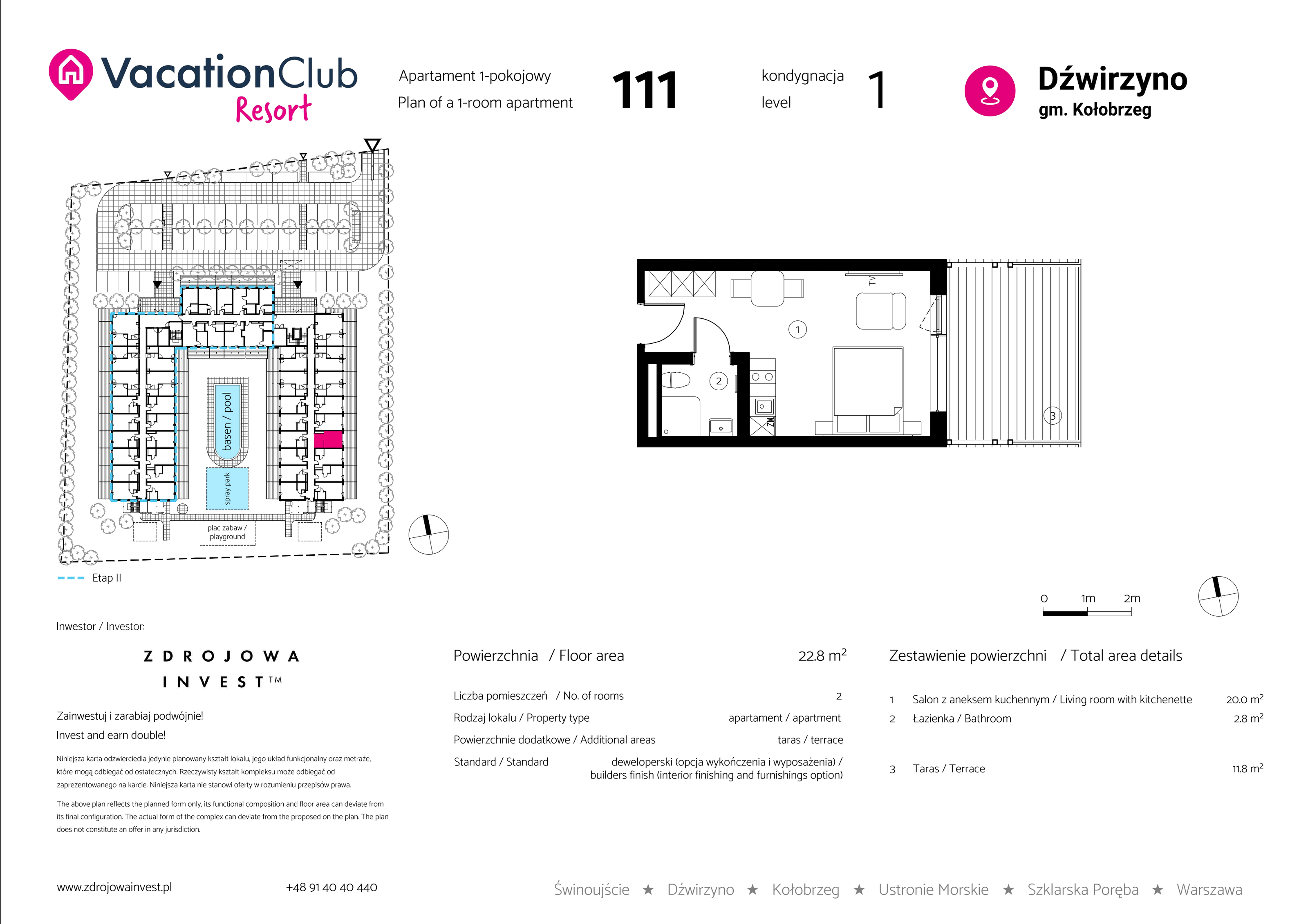 Apartament 22,80 m², parter, oferta nr 111, Vacation Club Resort - apartamenty wakacyjne, Dźwirzyno, ul. Wczasowa 8-idx