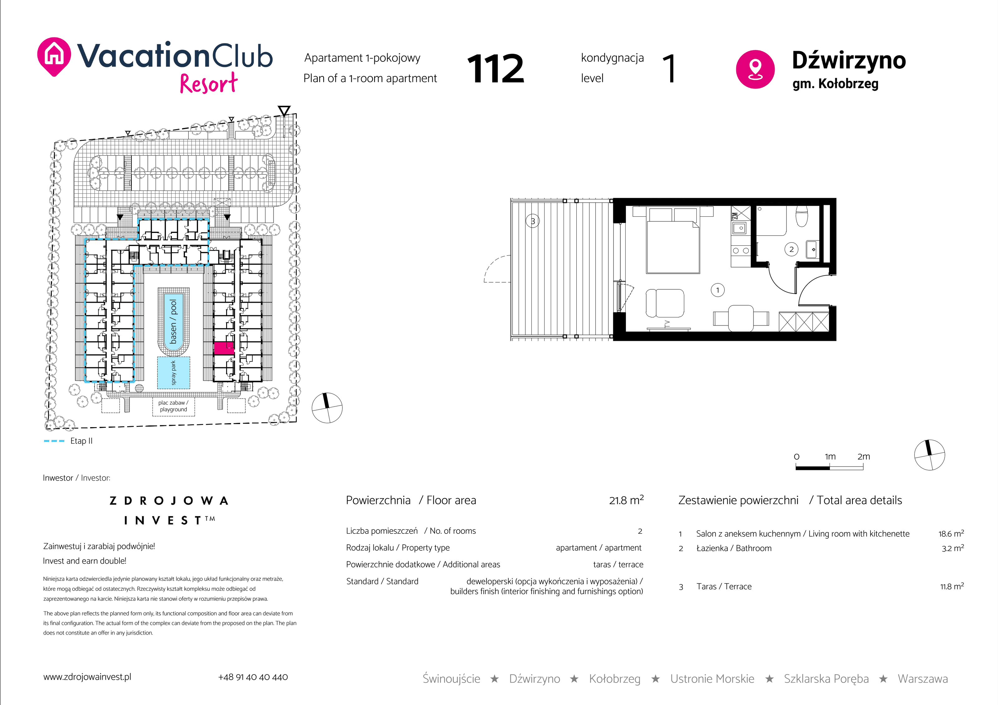 Apartament 21,80 m², parter, oferta nr 112, Vacation Club Resort - apartamenty wakacyjne, Dźwirzyno, ul. Wczasowa 8-idx