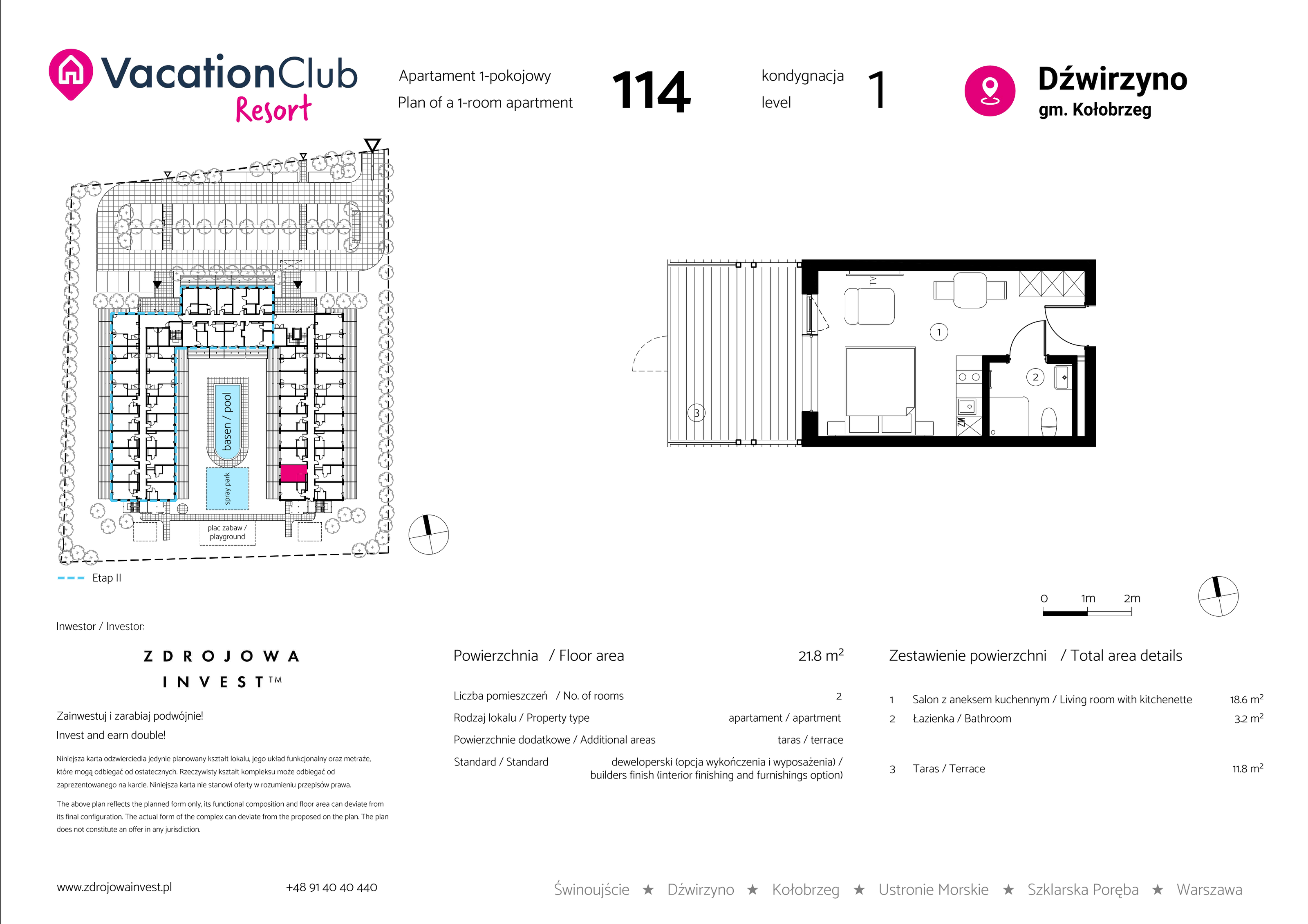 Apartament 21,80 m², parter, oferta nr 114, Vacation Club Resort - apartamenty wakacyjne, Dźwirzyno, ul. Wczasowa 8-idx