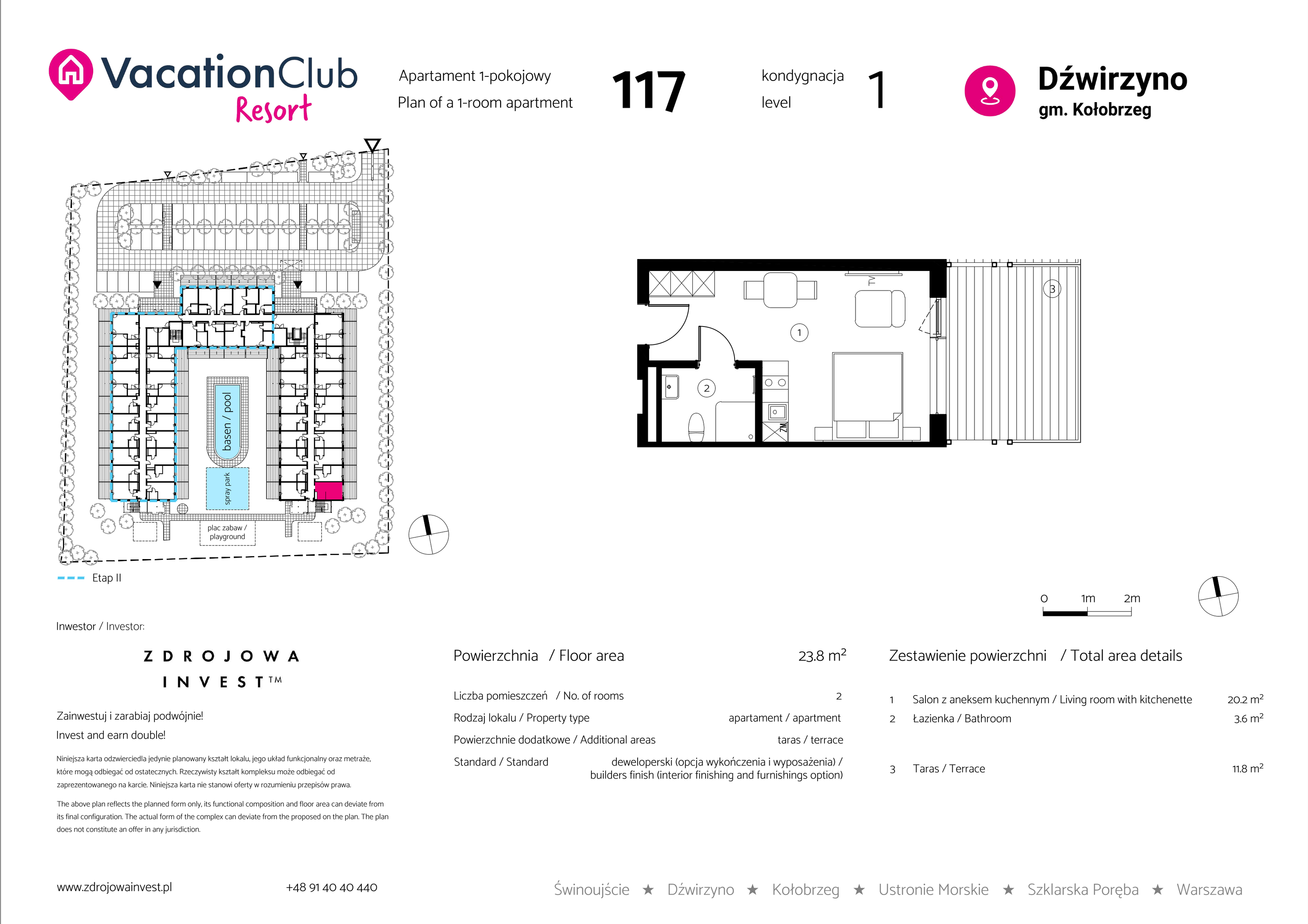 Apartament 23,80 m², parter, oferta nr 117, Vacation Club Resort - apartamenty wakacyjne, Dźwirzyno, ul. Wczasowa 8-idx