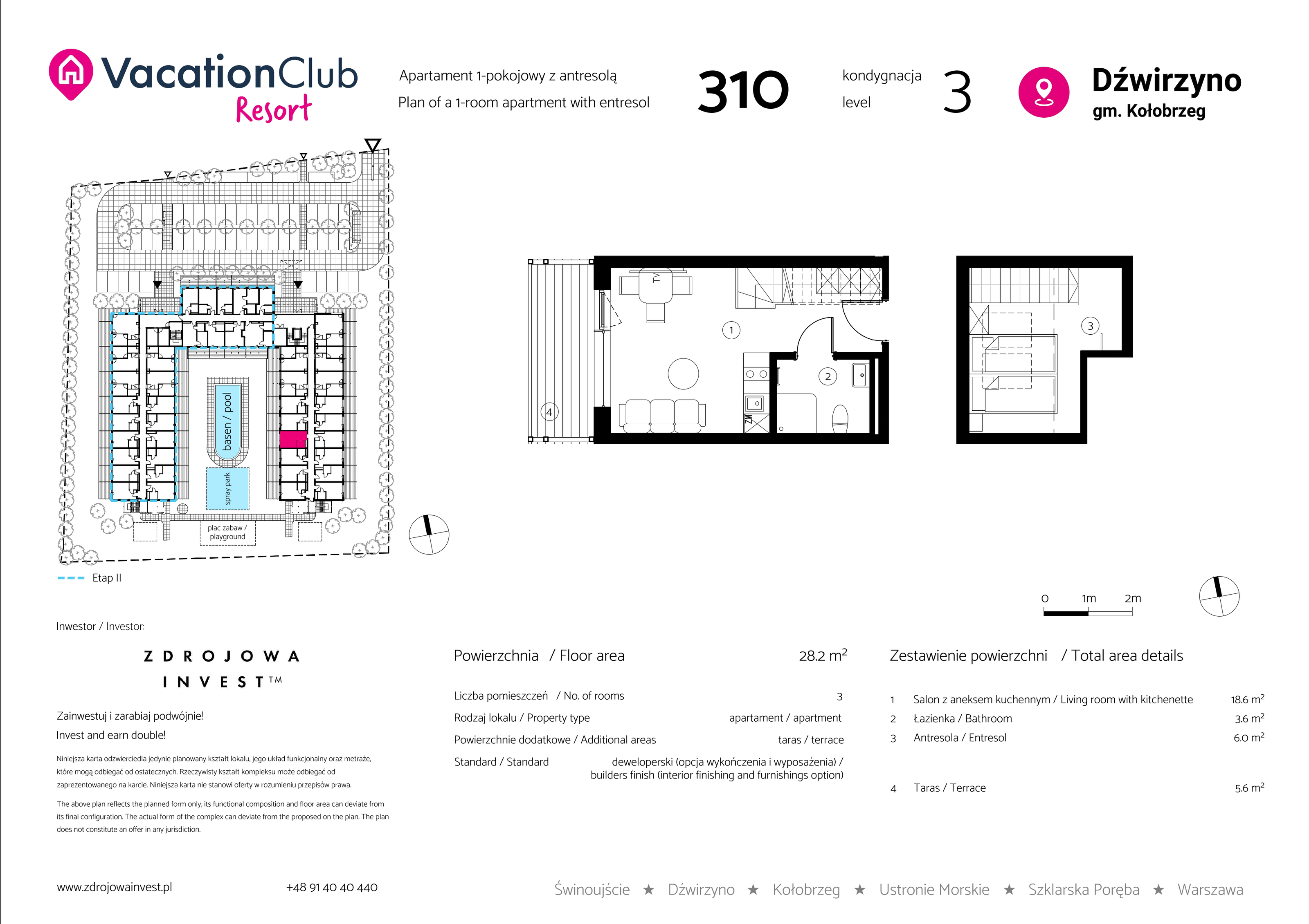 Apartament 28,20 m², piętro 2, oferta nr 310, Vacation Club Resort - apartamenty wakacyjne, Dźwirzyno, ul. Wczasowa 8-idx