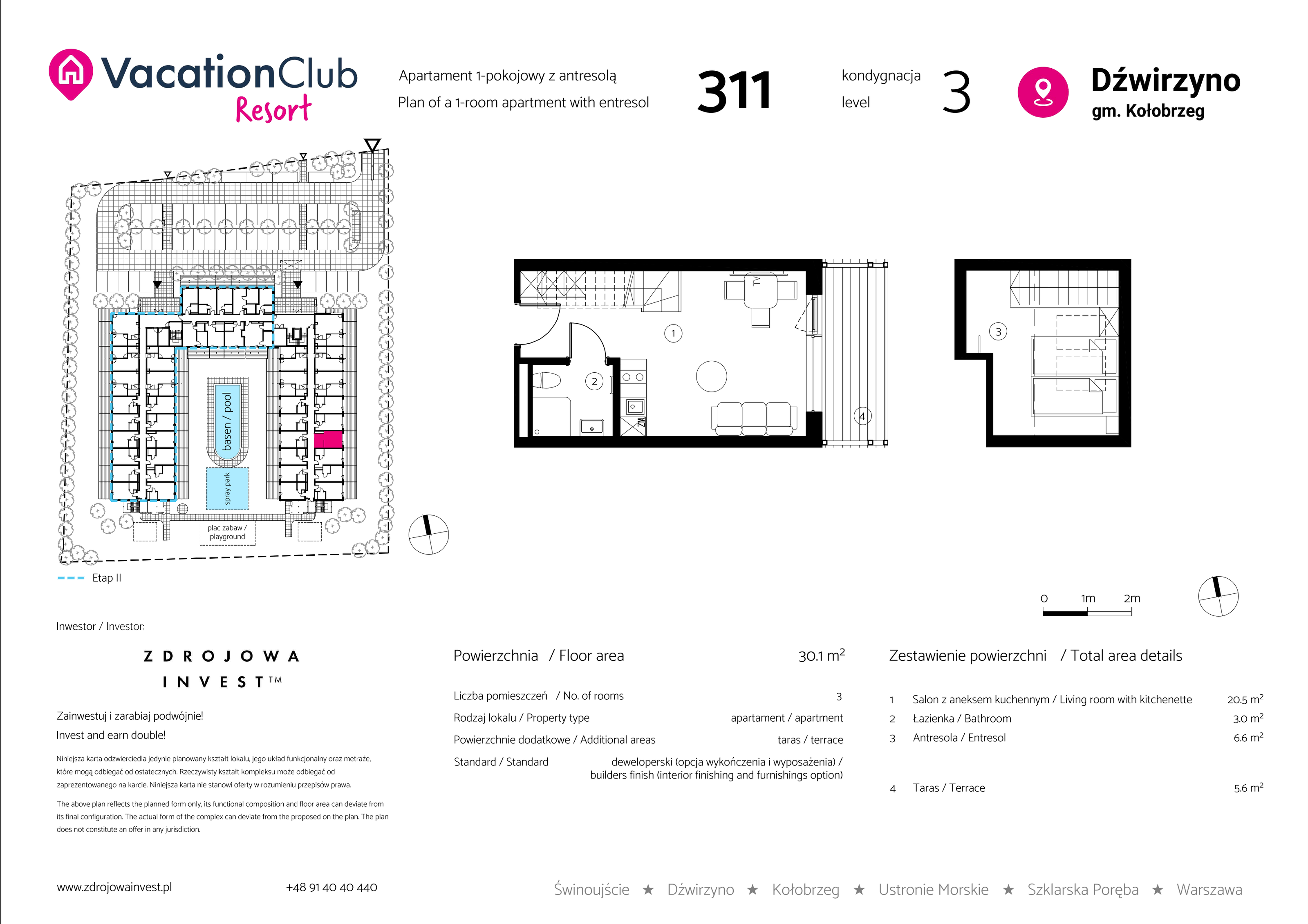 Apartament 30,10 m², piętro 2, oferta nr 311, Vacation Club Resort - apartamenty wakacyjne, Dźwirzyno, ul. Wczasowa 8-idx