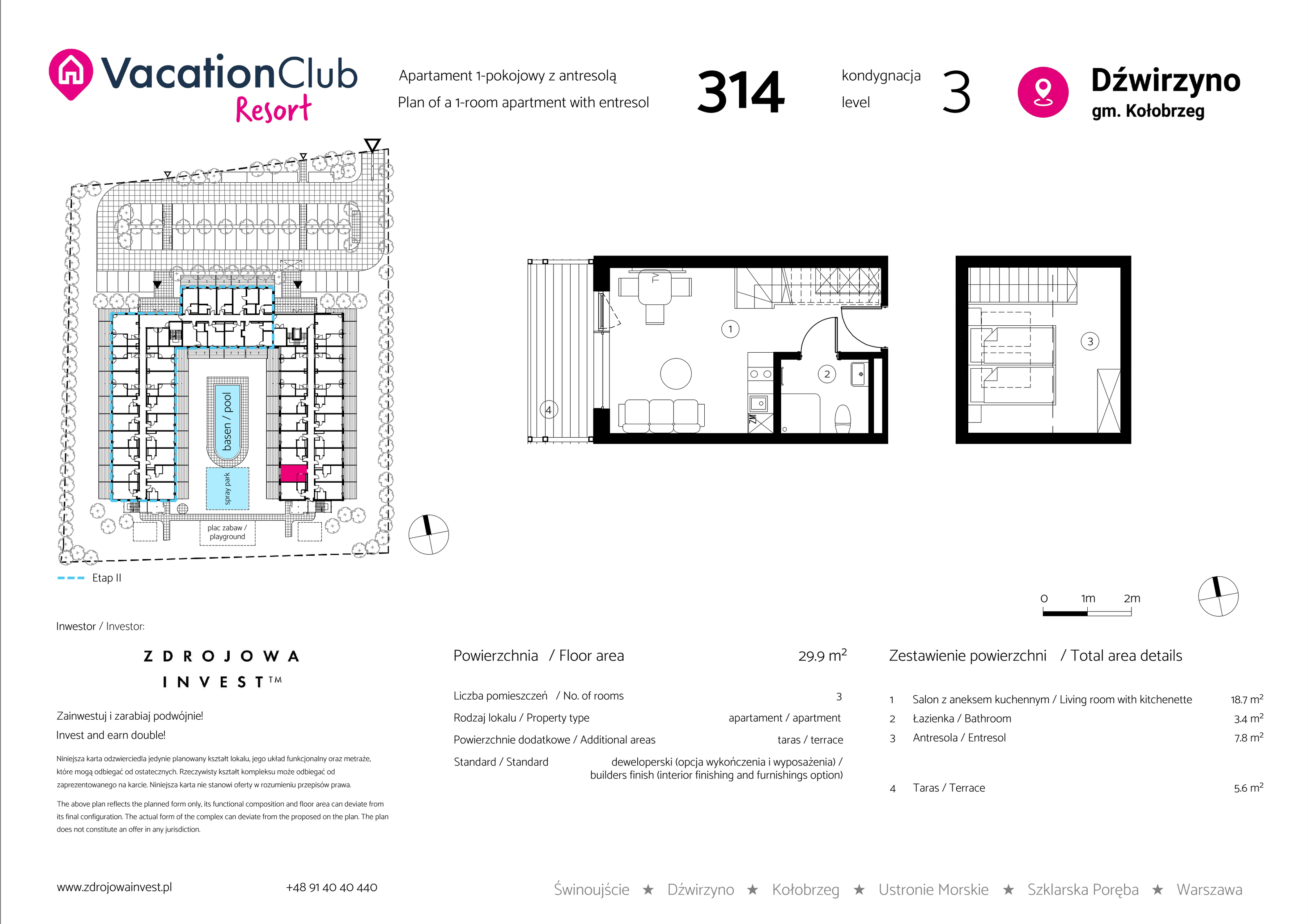 Apartament 29,90 m², piętro 2, oferta nr 314, Vacation Club Resort - apartamenty wakacyjne, Dźwirzyno, ul. Wczasowa 8-idx