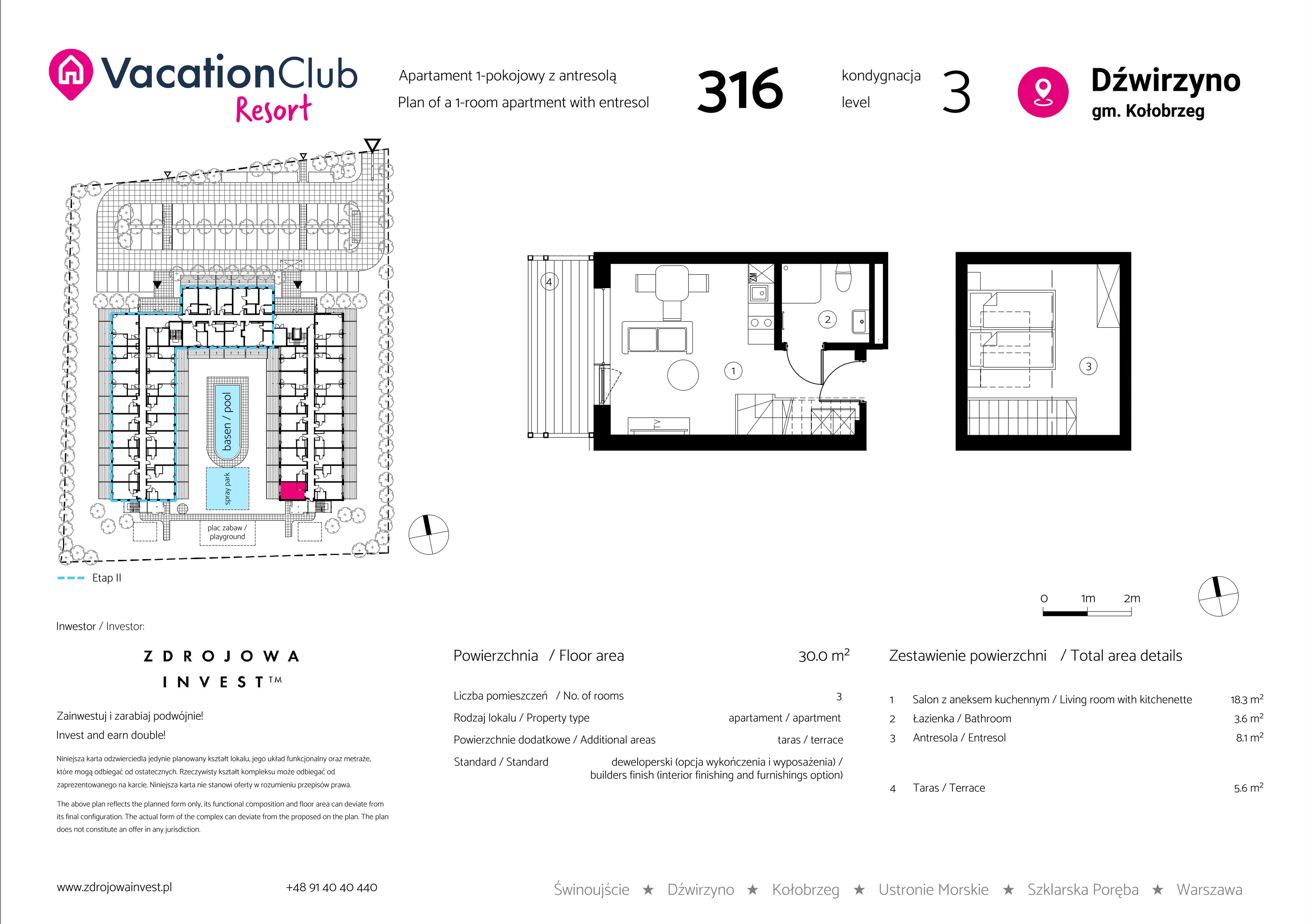 Apartament 30,00 m², piętro 2, oferta nr 316, Vacation Club Resort - apartamenty wakacyjne, Dźwirzyno, ul. Wczasowa 8-idx