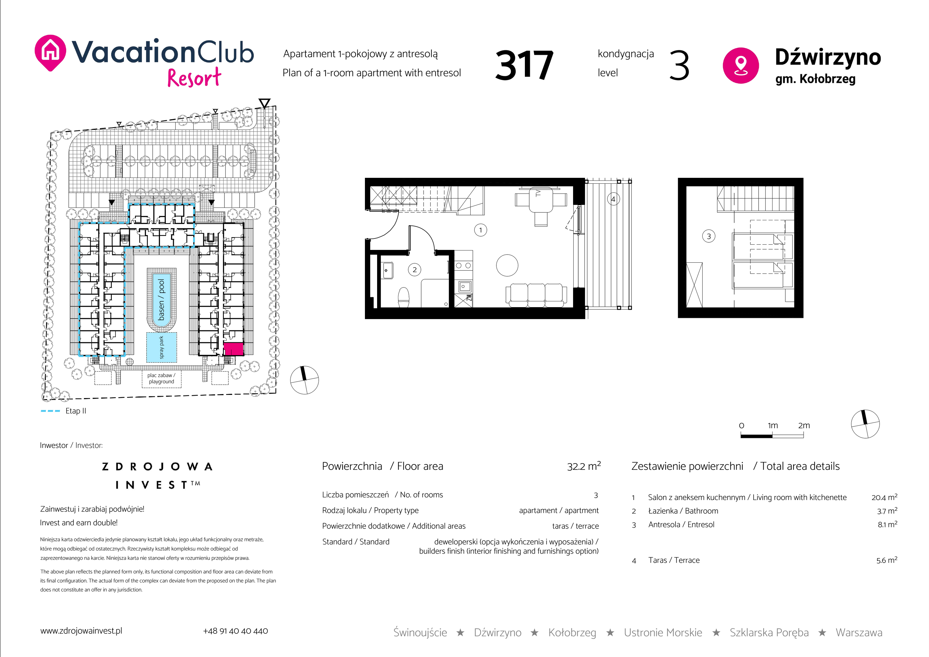 Apartament 32,20 m², piętro 2, oferta nr 317, Vacation Club Resort - apartamenty wakacyjne, Dźwirzyno, ul. Wczasowa 8-idx