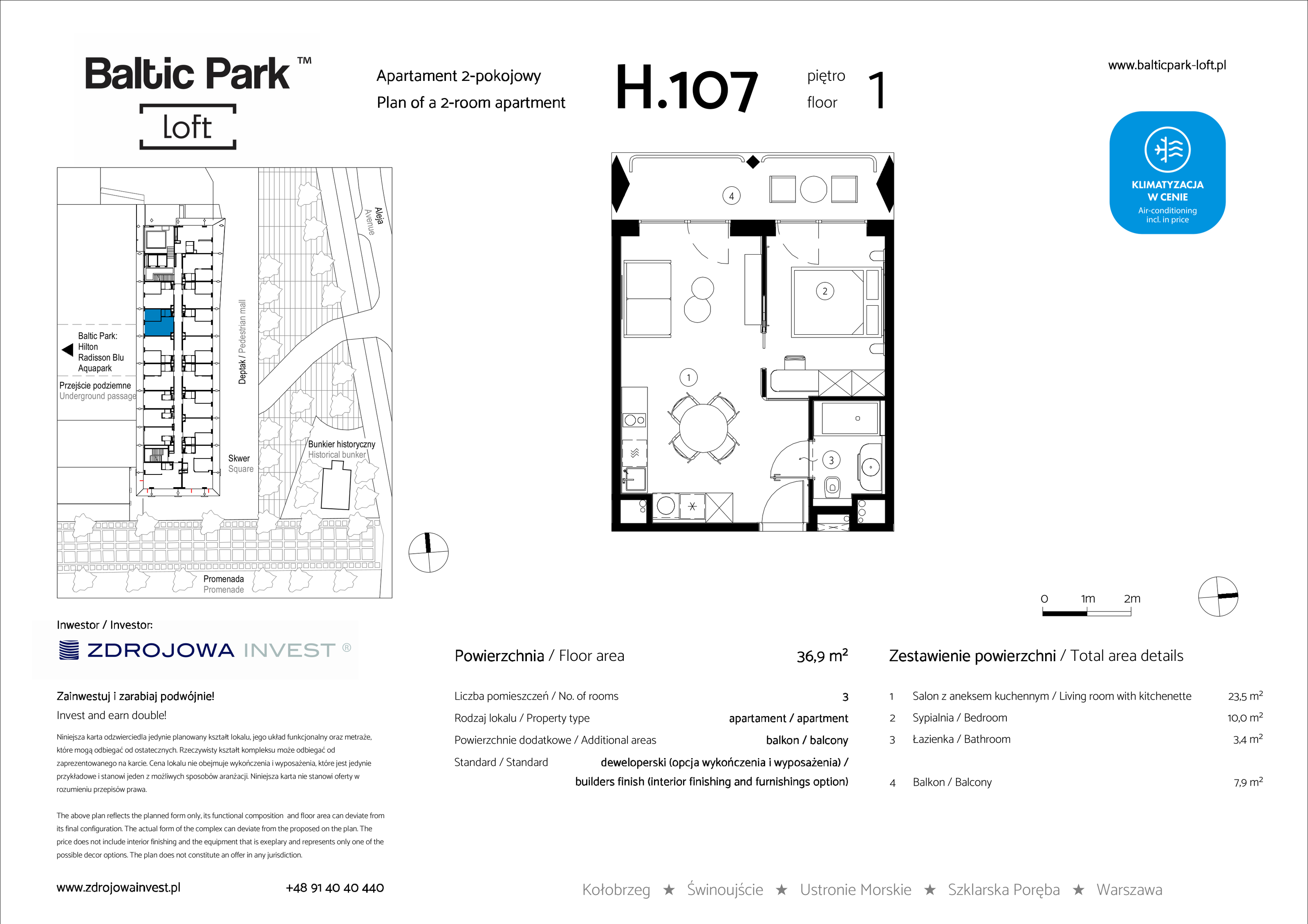 Apartament 36,90 m², piętro 1, oferta nr H.107, Baltic Park Loft, Świnoujście, ul. Uzdrowiskowa 42-idx