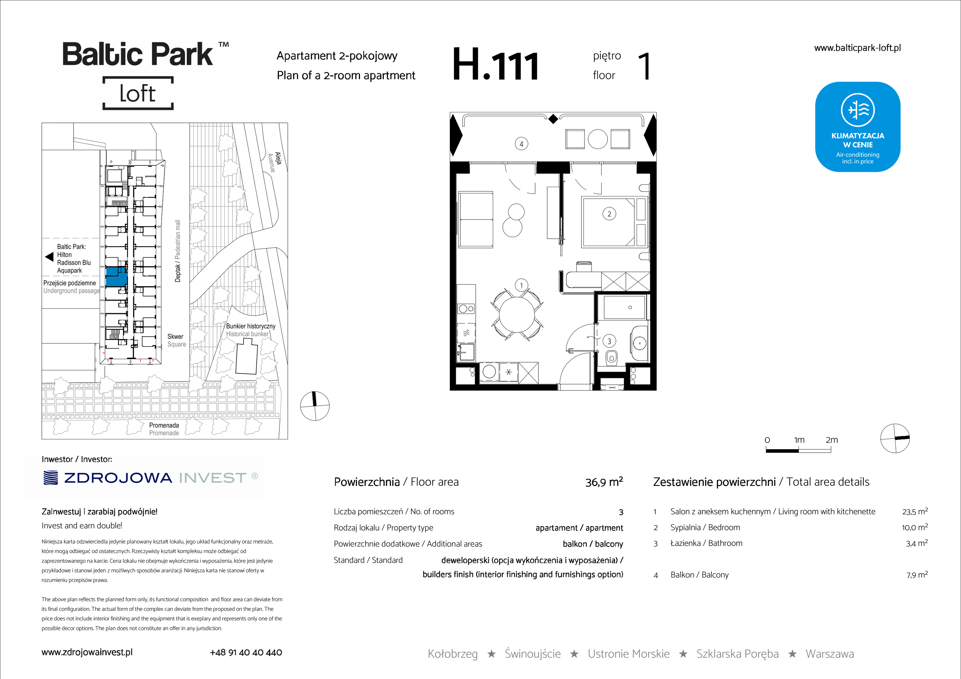 Apartament 36,90 m², piętro 1, oferta nr H.111, Baltic Park Loft, Świnoujście, ul. Uzdrowiskowa 42-idx