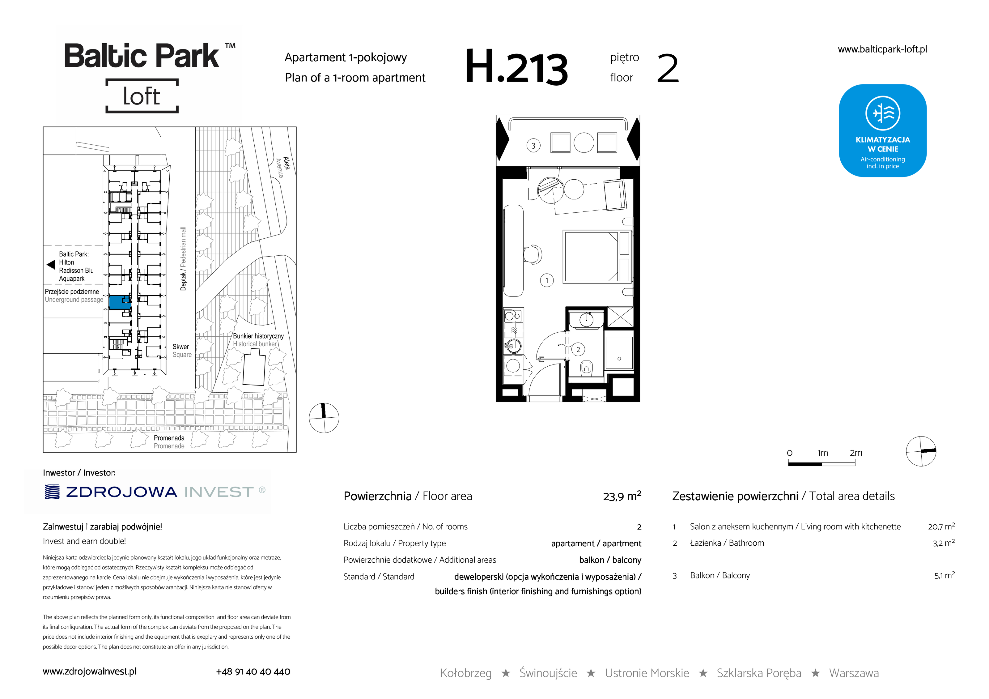 Apartament 23,90 m², piętro 2, oferta nr H.213, Baltic Park Loft, Świnoujście, ul. Uzdrowiskowa 42-idx