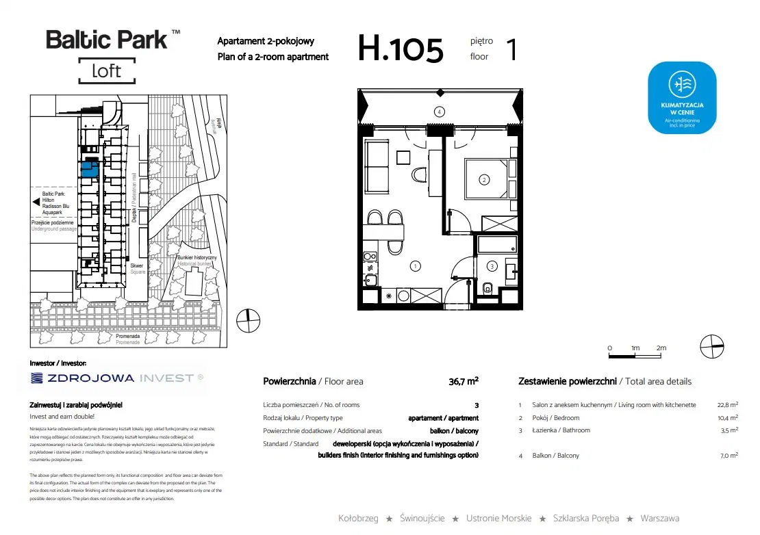 Apartament 36,90 m², piętro 1, oferta nr H.105, Baltic Park Loft, Świnoujście, ul. Uzdrowiskowa 42-idx