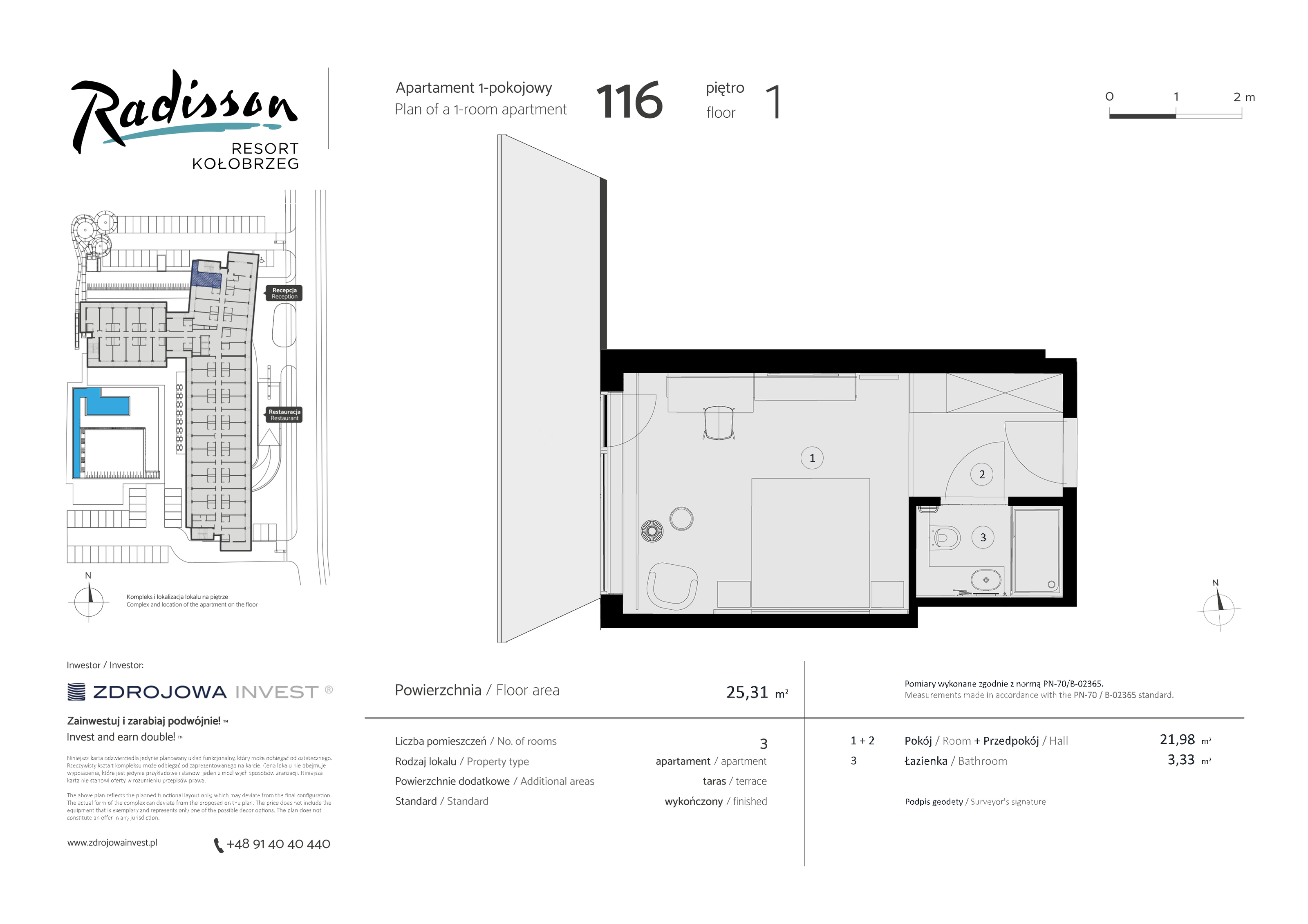 Apartament inwestycyjny 25,31 m², piętro 1, oferta nr 116, Radisson Resort Kołobrzeg, Kołobrzeg, ul. Morawskiego 10-idx