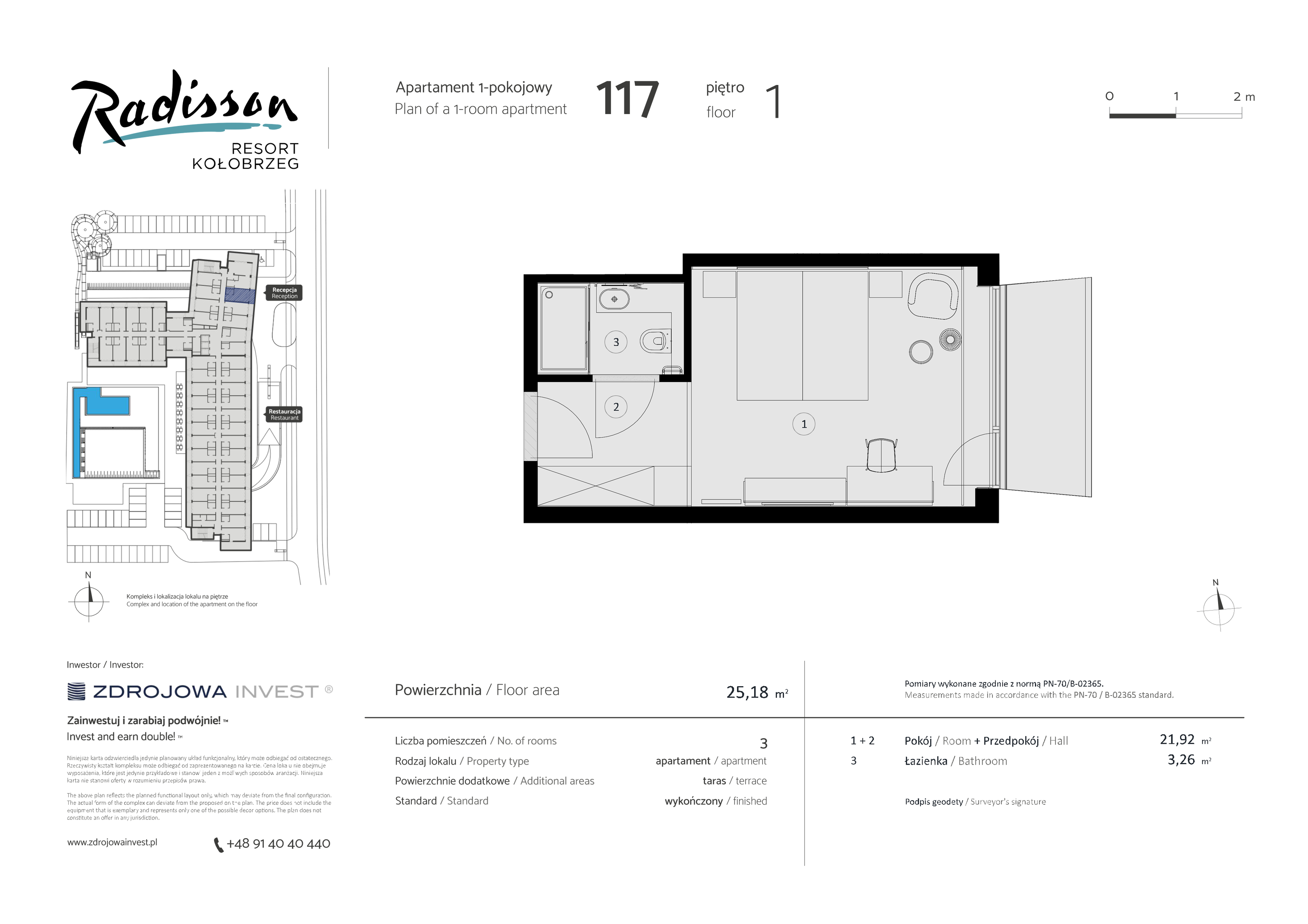 Apartament inwestycyjny 23,90 m², piętro 1, oferta nr 117, Radisson Resort Kołobrzeg, Kołobrzeg, ul. Morawskiego 10-idx