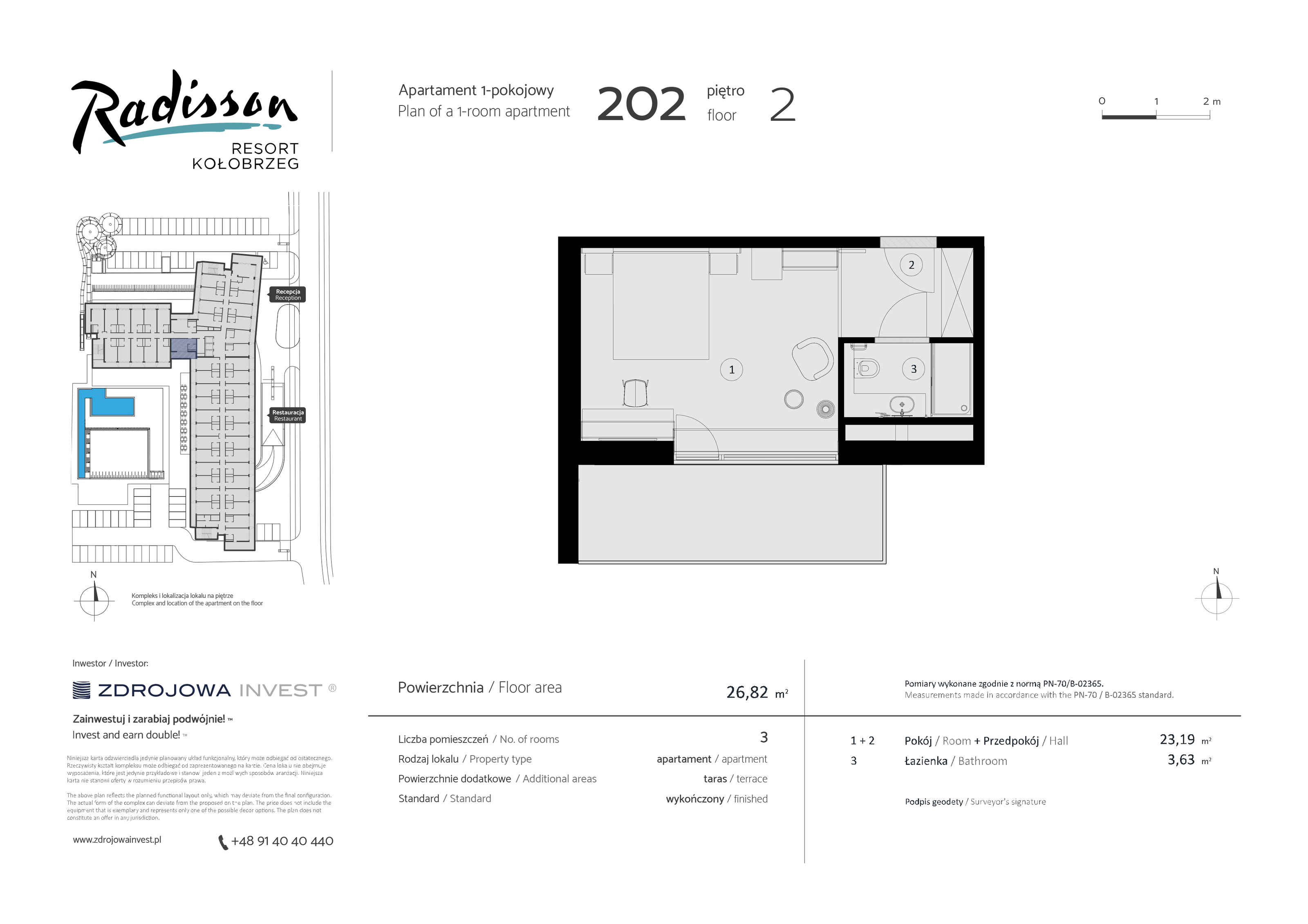 Apartament inwestycyjny 26,82 m², piętro 2, oferta nr 202, Radisson Resort Kołobrzeg, Kołobrzeg, ul. Morawskiego 10-idx