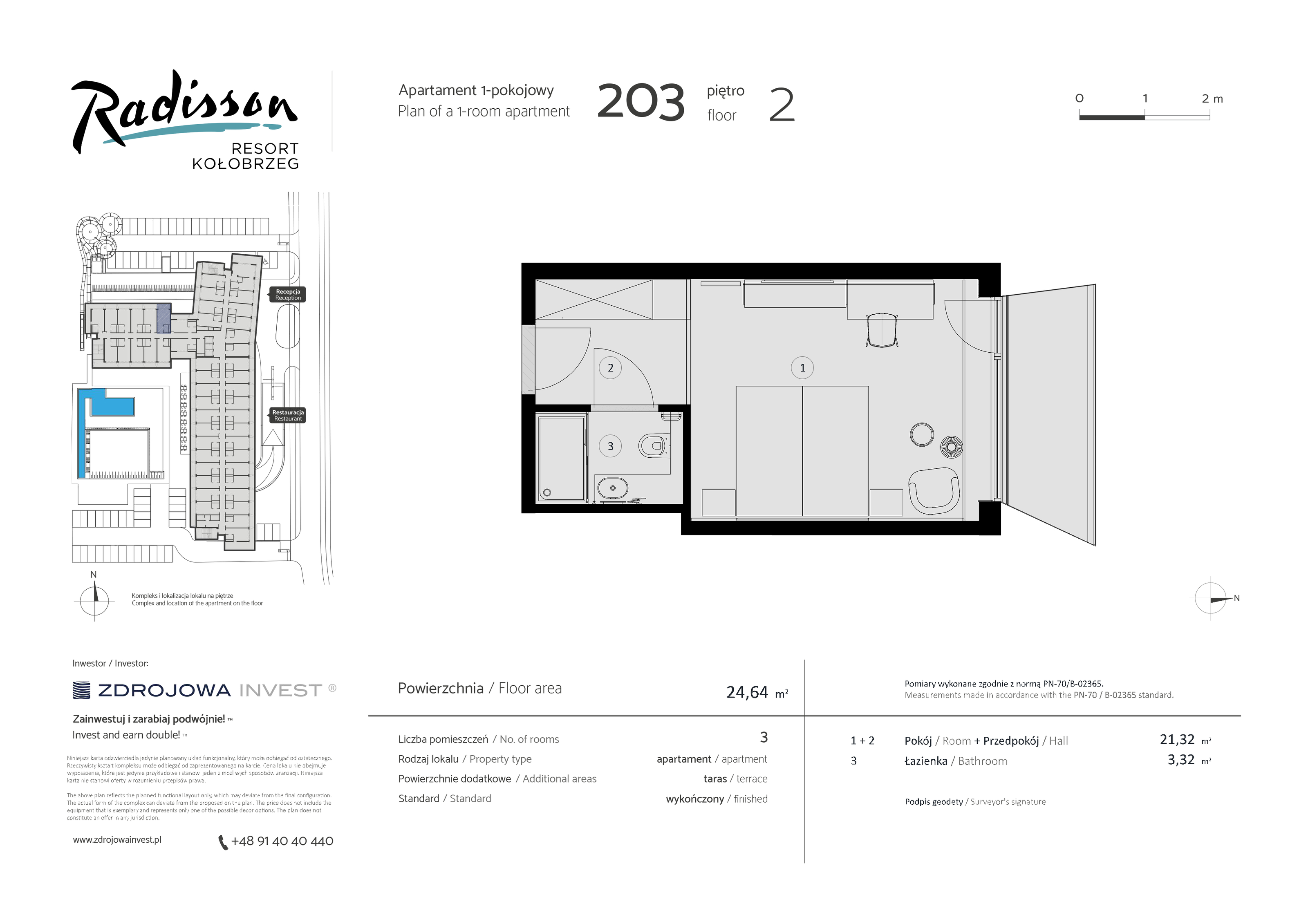 Apartament inwestycyjny 24,64 m², piętro 2, oferta nr 203, Radisson Resort Kołobrzeg, Kołobrzeg, ul. Morawskiego 10-idx