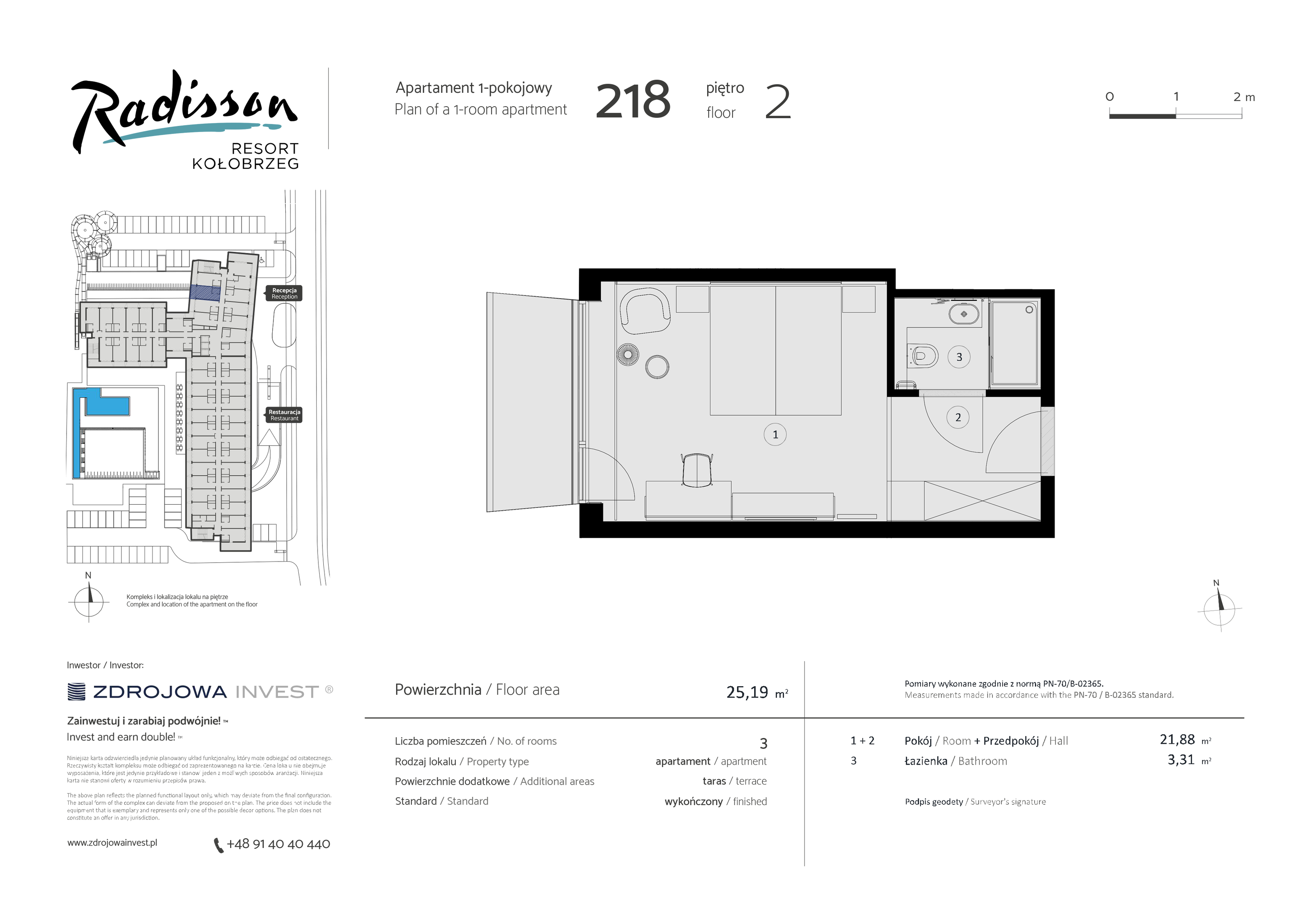 Apartament inwestycyjny 25,19 m², piętro 2, oferta nr 218, Radisson Resort Kołobrzeg, Kołobrzeg, ul. Morawskiego 10-idx