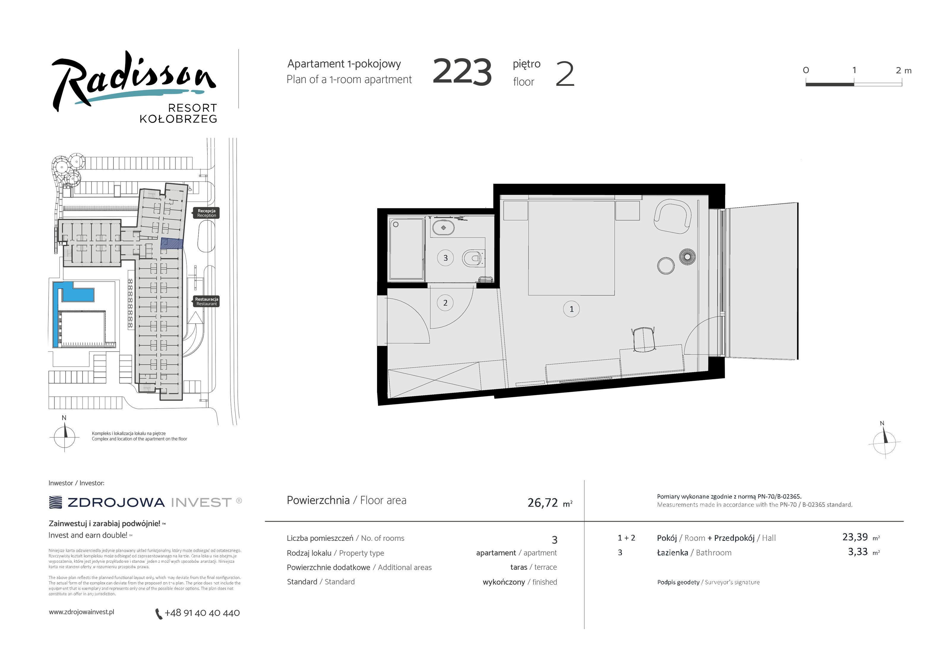 Apartament inwestycyjny 26,72 m², piętro 2, oferta nr 223, Radisson Resort Kołobrzeg, Kołobrzeg, ul. Morawskiego 10-idx