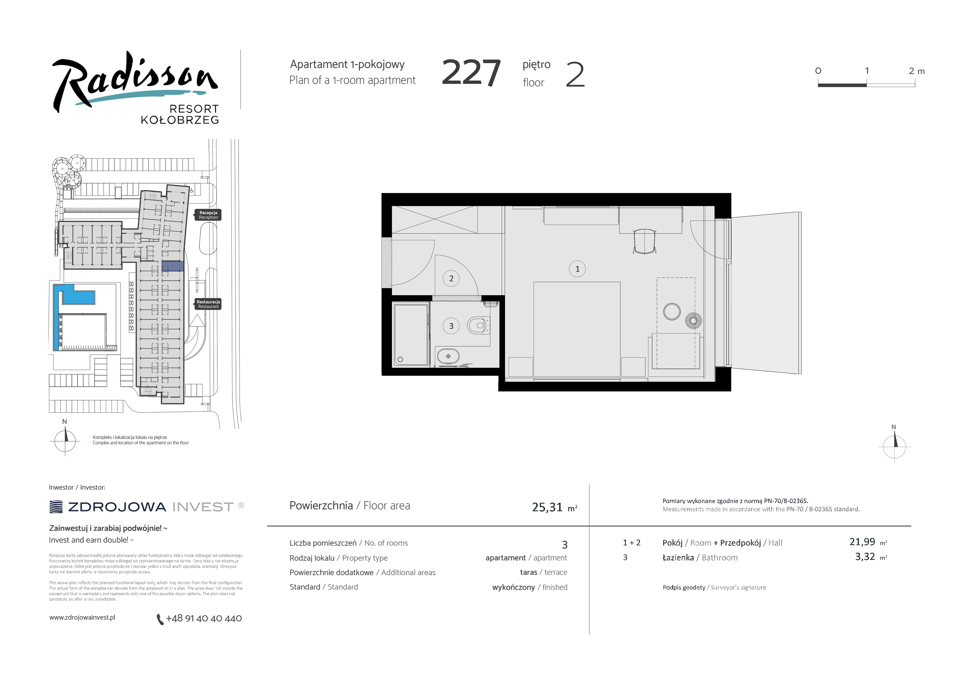 Apartament inwestycyjny 25,31 m², piętro 2, oferta nr 227, Radisson Resort Kołobrzeg, Kołobrzeg, ul. Morawskiego 10-idx