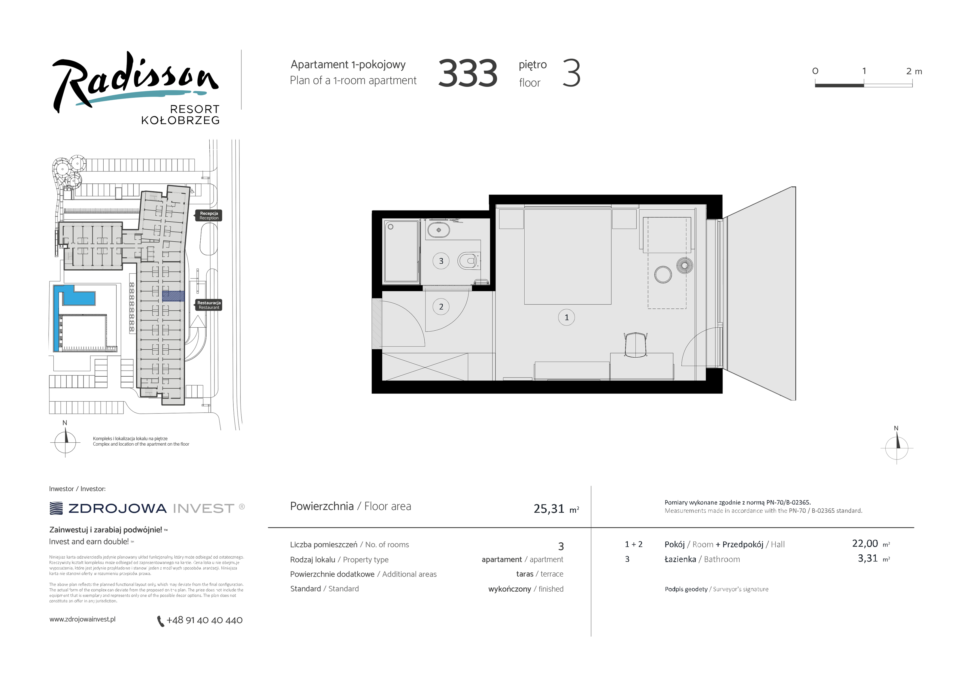 Apartament inwestycyjny 25,31 m², piętro 3, oferta nr 333, Radisson Resort Kołobrzeg, Kołobrzeg, ul. Morawskiego 10-idx