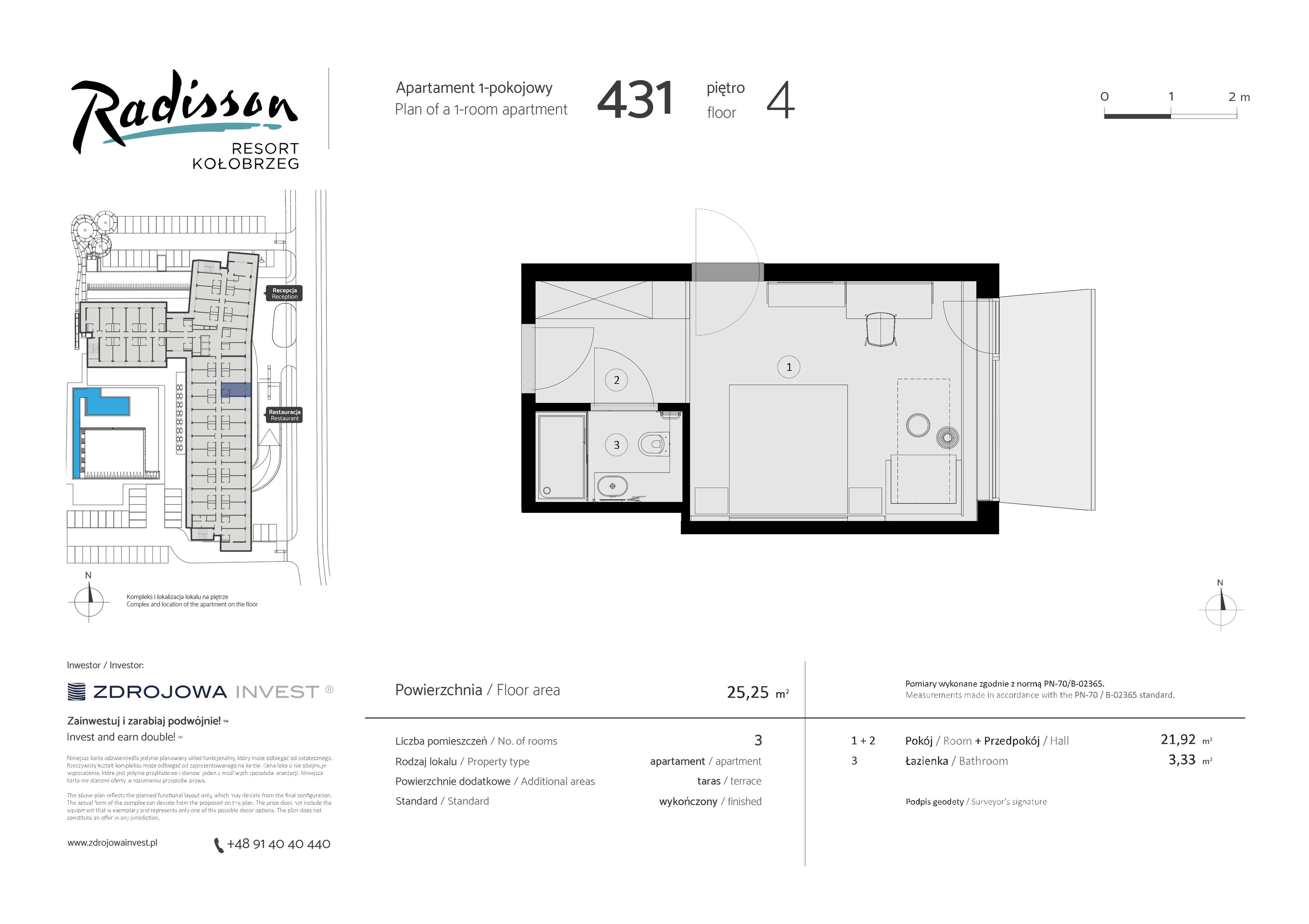 Apartament inwestycyjny 25,25 m², piętro 4, oferta nr 431, Radisson Resort Kołobrzeg, Kołobrzeg, ul. Morawskiego 10-idx