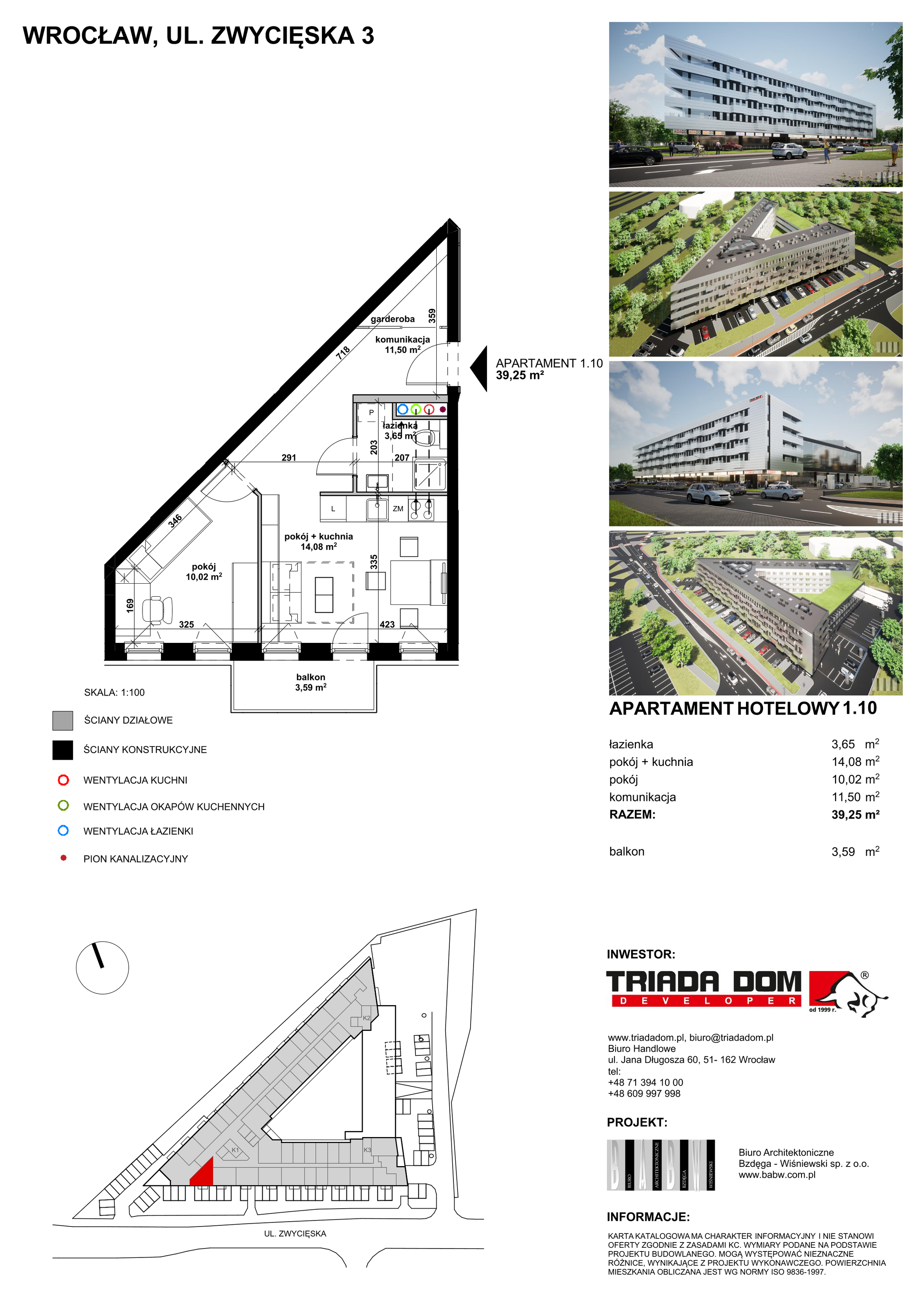 Apartament inwestycyjny 39,50 m², piętro 1, oferta nr 1/10, Apartamentowiec Zwycięska 3, Wrocław, Krzyki-Partynice, Krzyki, ul. Zwycięska 3-idx