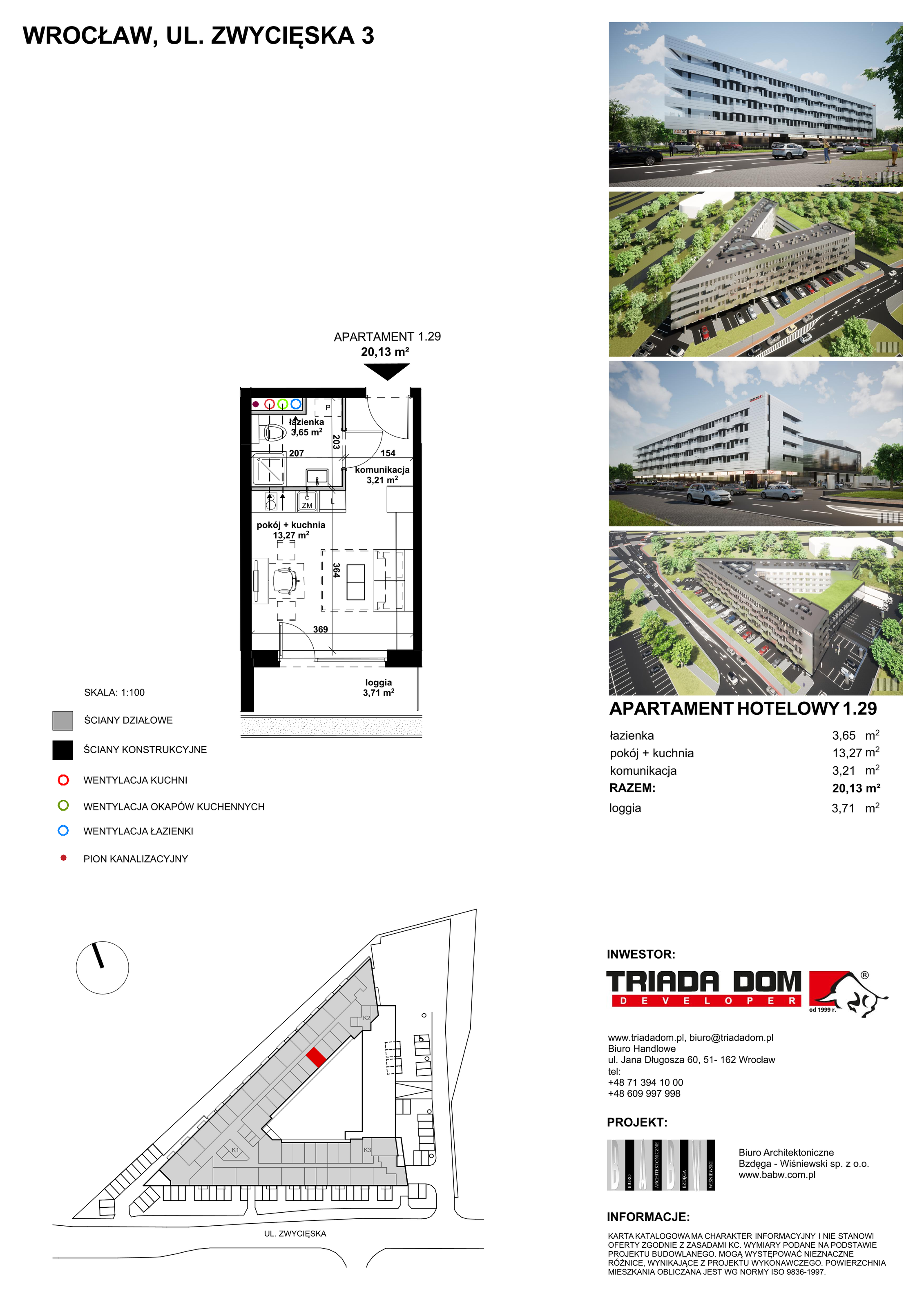 Apartament inwestycyjny 20,13 m², piętro 1, oferta nr 1/29, Apartamentowiec Zwycięska 3, Wrocław, Krzyki-Partynice, Krzyki, ul. Zwycięska 3-idx