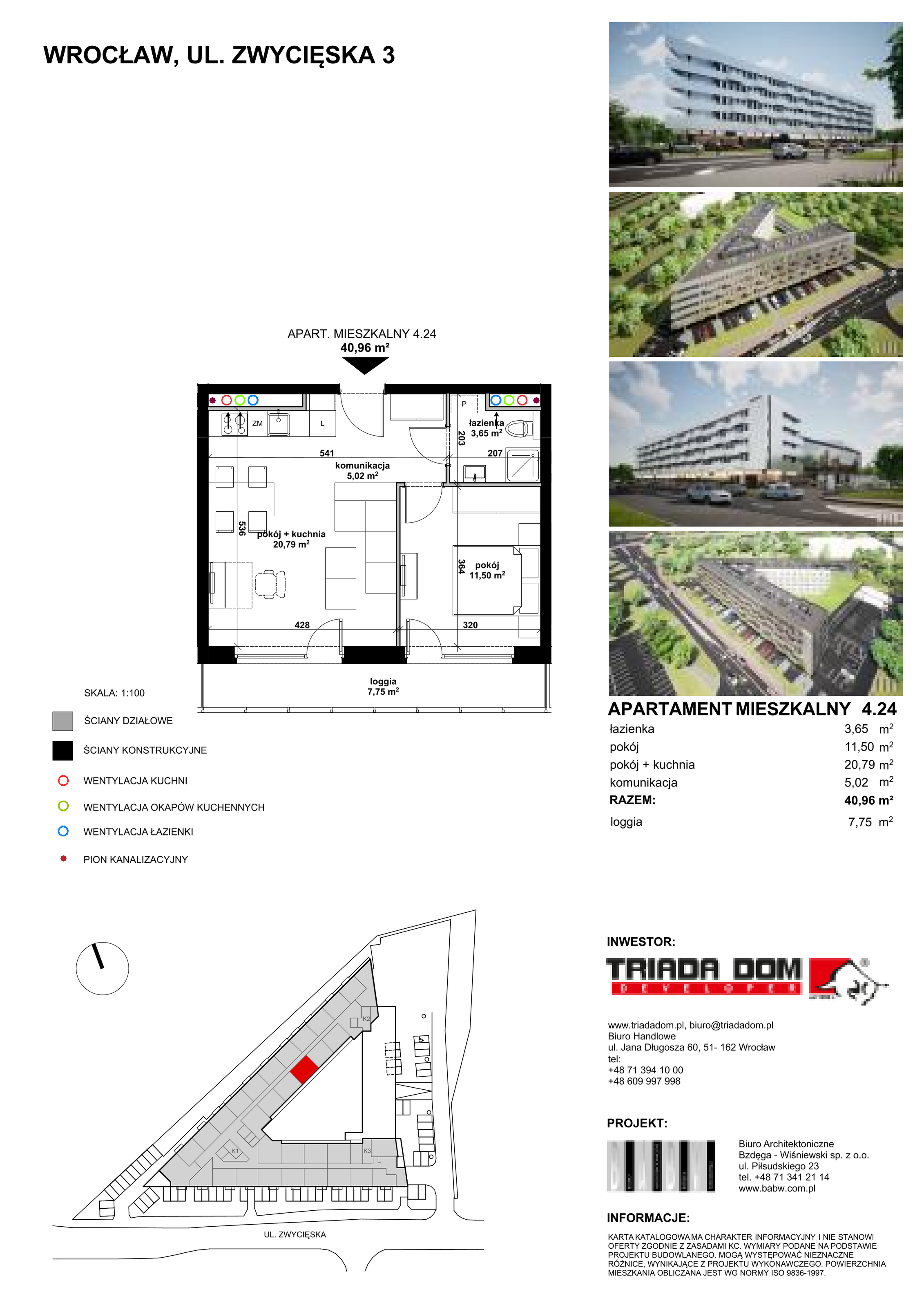 Mieszkanie 40,95 m², piętro 4, oferta nr 4/24, Apartamentowiec Zwycięska 3 - Wykończone "Pod klucz", Wrocław, Krzyki-Partynice, Krzyki, ul. Zwycięska 3-idx