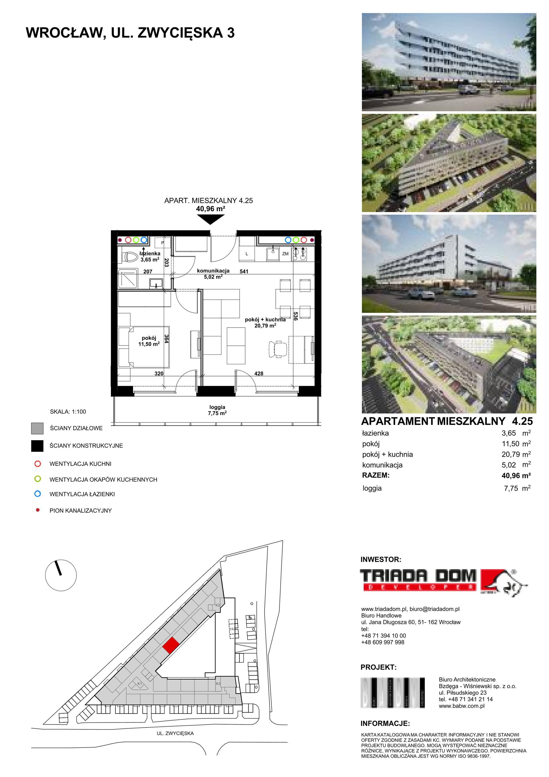 Mieszkanie 41,00 m², piętro 4, oferta nr 4/25, Apartamentowiec Zwycięska 3 - Wykończone "Pod klucz", Wrocław, Krzyki-Partynice, Krzyki, ul. Zwycięska 3-idx