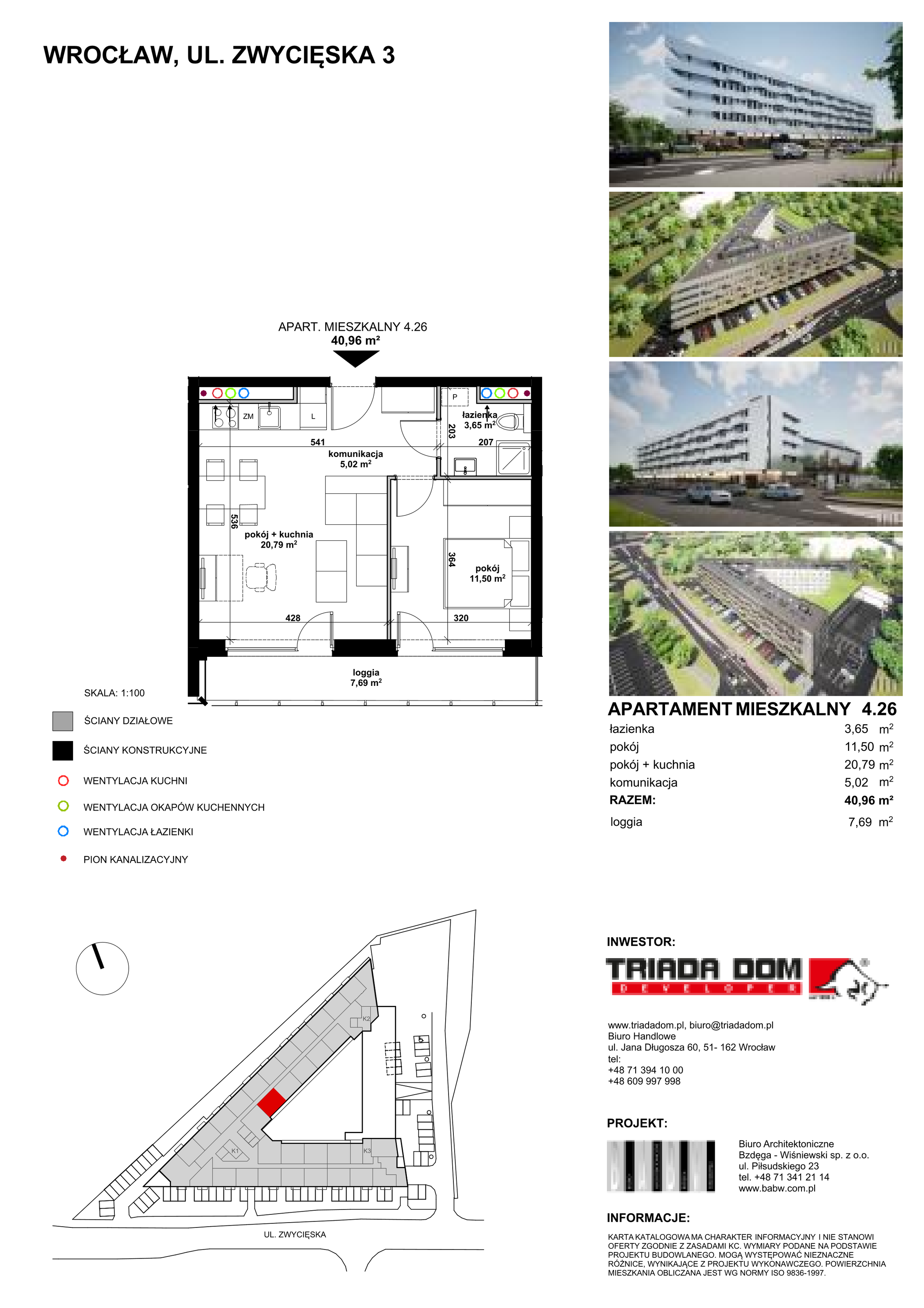 Mieszkanie 41,00 m², piętro 4, oferta nr 4/26, Apartamentowiec Zwycięska 3 - Wykończone "Pod klucz", Wrocław, Krzyki-Partynice, Krzyki, ul. Zwycięska 3-idx