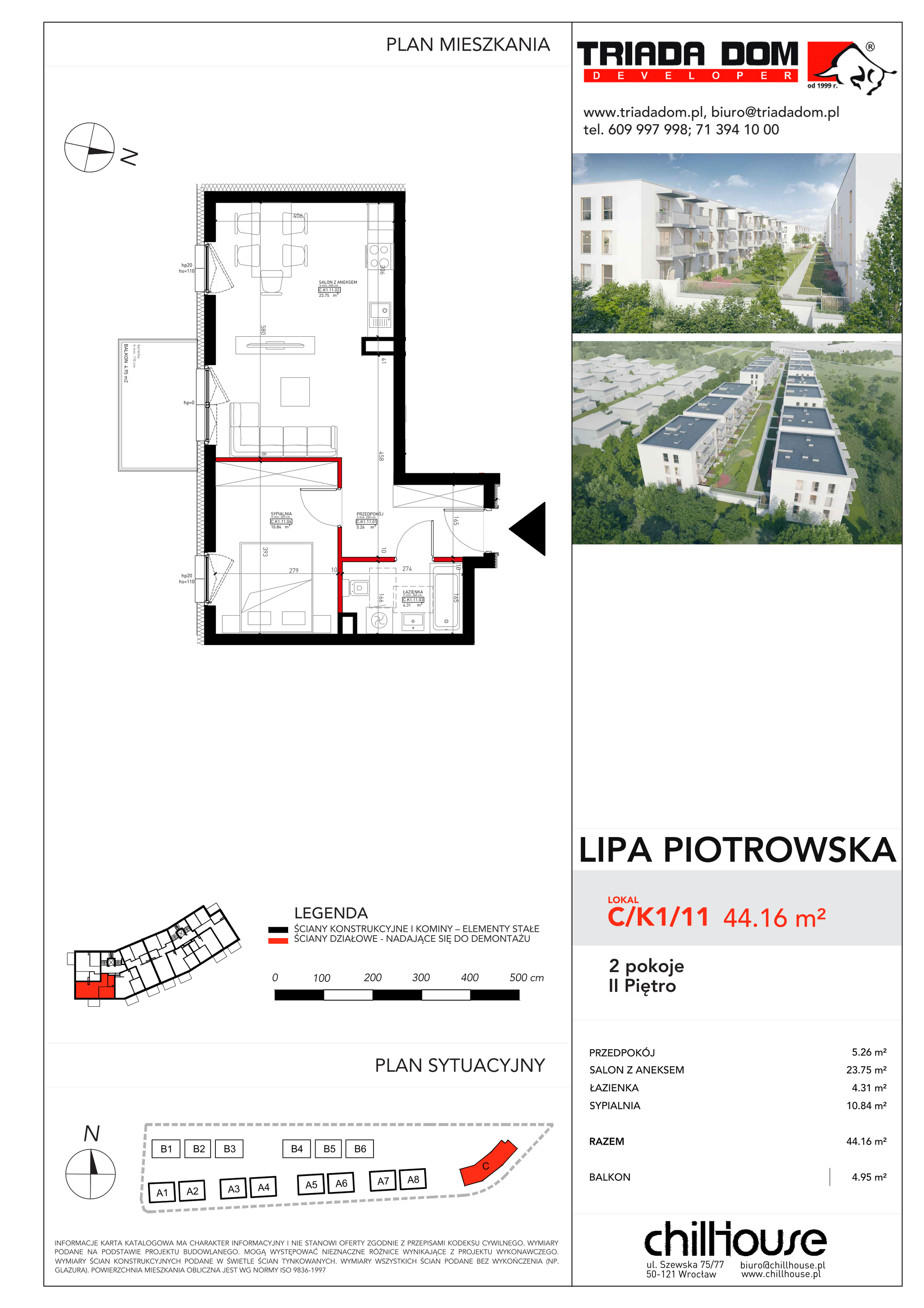 Mieszkanie 44,16 m², piętro 2, oferta nr C/K1/11, Lipa Piotrowska C, Wrocław, Lipa Piotrowska, ul. Lawendowa / Melisowa-idx