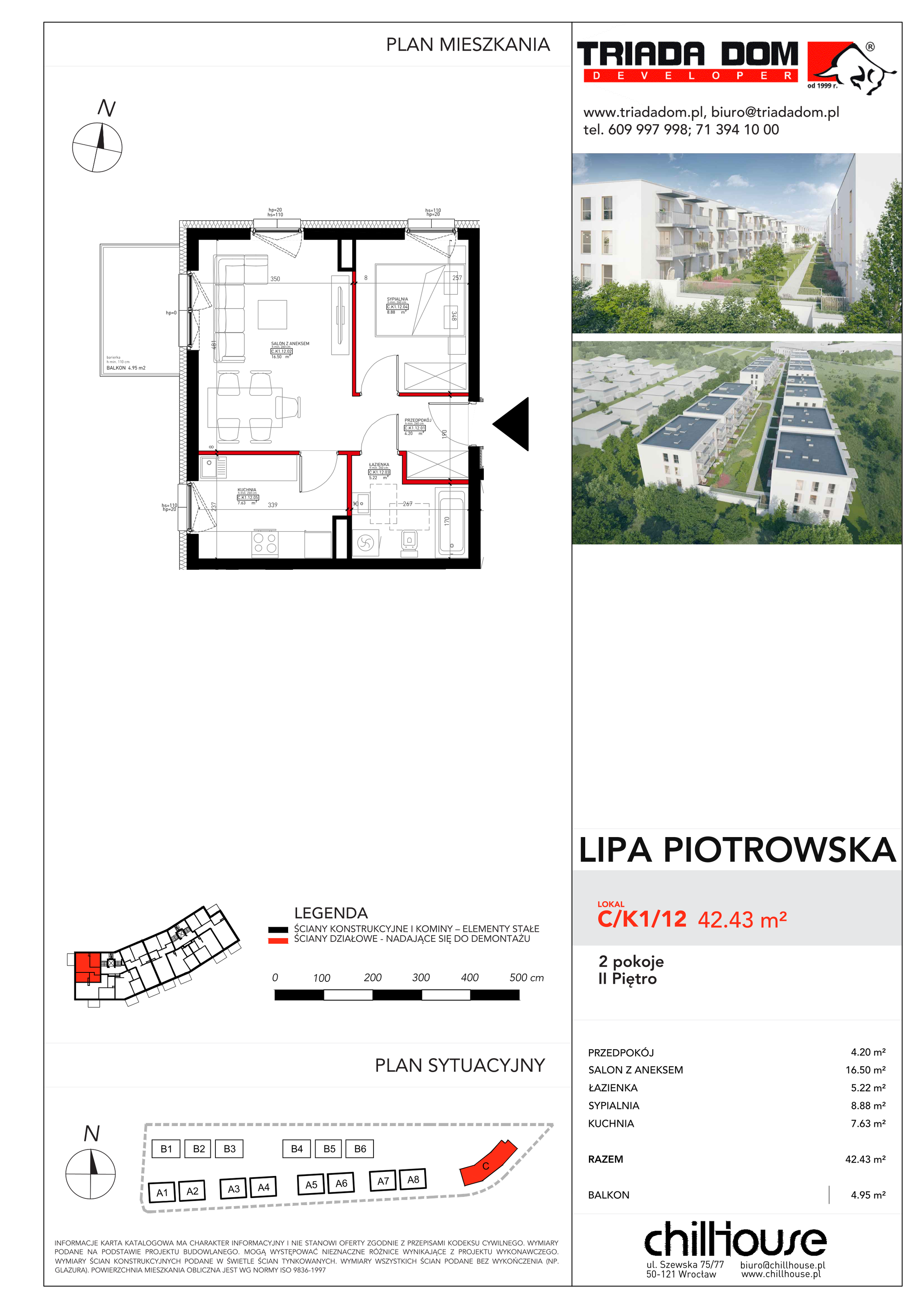 Mieszkanie 42,43 m², piętro 2, oferta nr C/K1/12, Lipa Piotrowska C, Wrocław, Lipa Piotrowska, ul. Lawendowa / Melisowa-idx