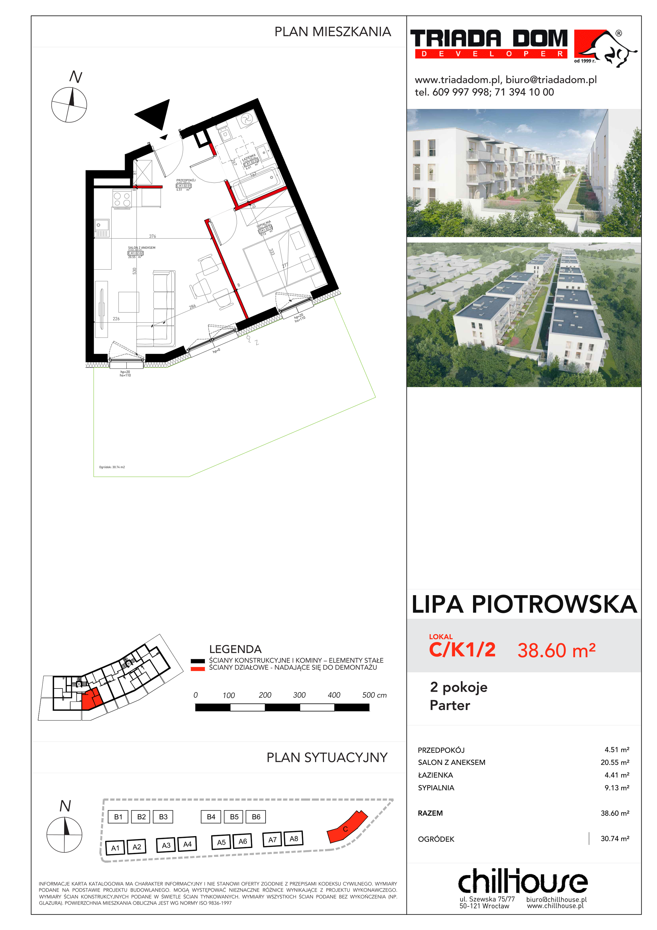 Mieszkanie 38,60 m², parter, oferta nr C/K1/2, Lipa Piotrowska C, Wrocław, Lipa Piotrowska, ul. Lawendowa / Melisowa-idx