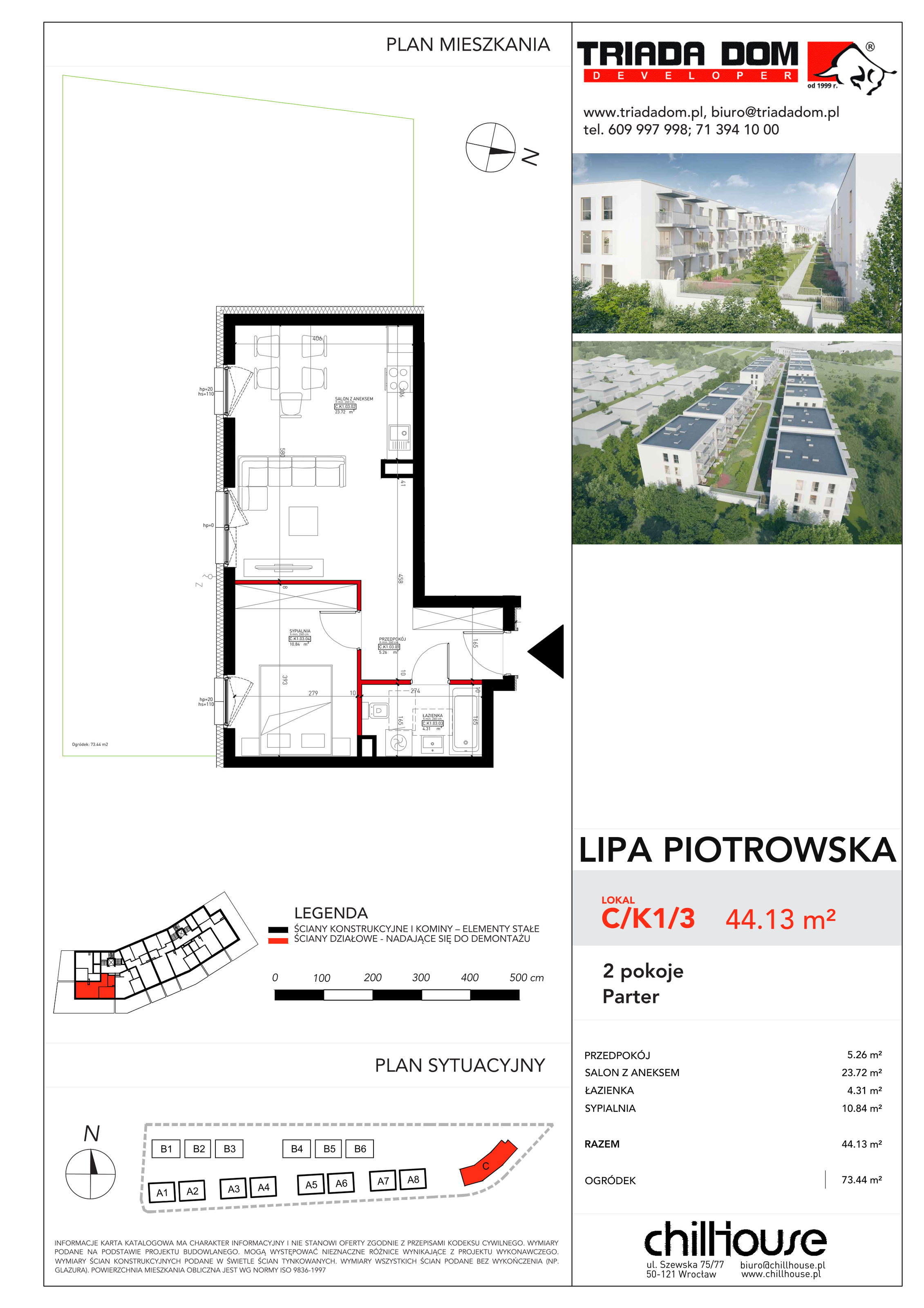 Mieszkanie 44,13 m², parter, oferta nr C/K1/3, Lipa Piotrowska C, Wrocław, Lipa Piotrowska, ul. Lawendowa / Melisowa-idx