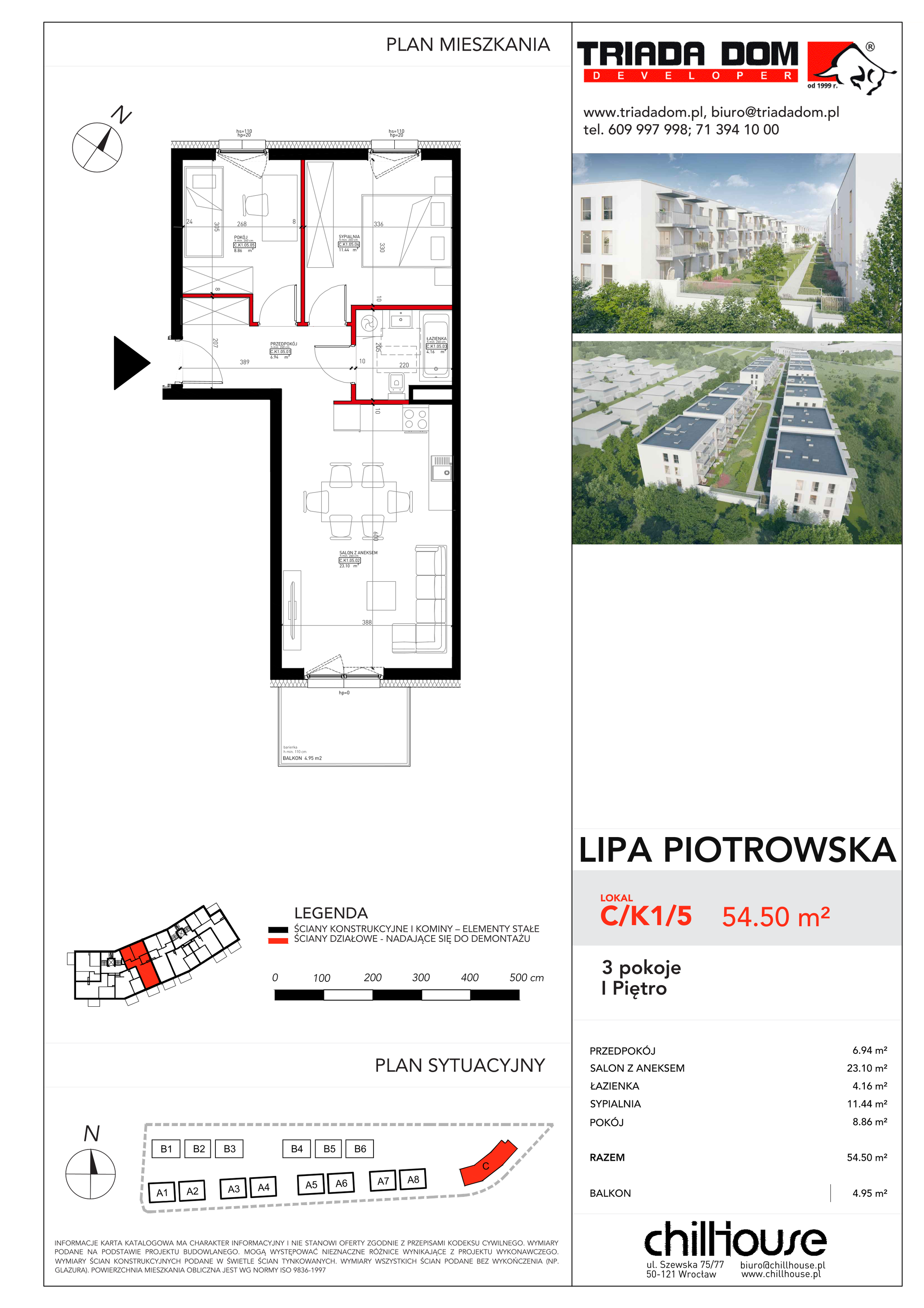 Mieszkanie 54,50 m², piętro 1, oferta nr C/K1/5, Lipa Piotrowska C, Wrocław, Lipa Piotrowska, ul. Lawendowa / Melisowa-idx